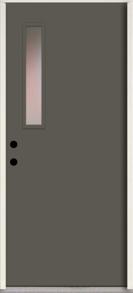 RELIABILT LO1063455 Spotlights 32-in x 80-in x 4-5/8-in Fiberglass 1/4 lite Right-hand inswing Thunder Gray Paint Painted Prehung Front Door Insulating core