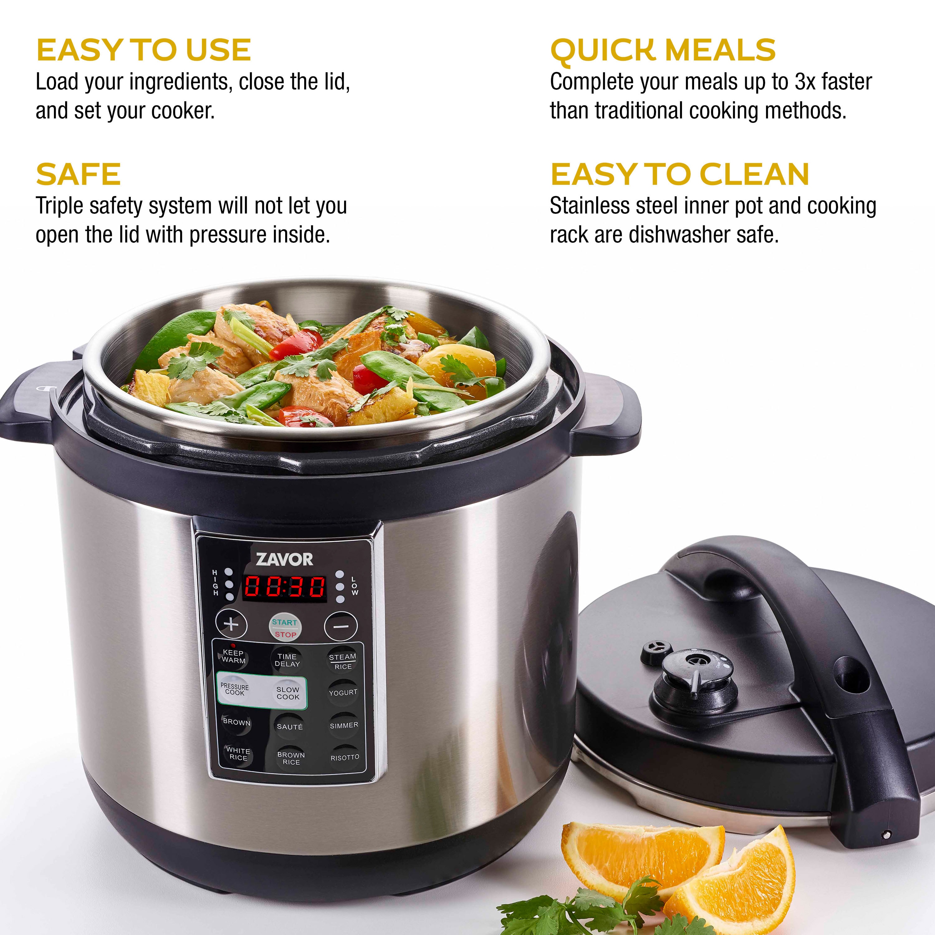 Digital Pressure Cooker 8-quart with Stainless Steel Inner Pot & Sure-Lock  Technology