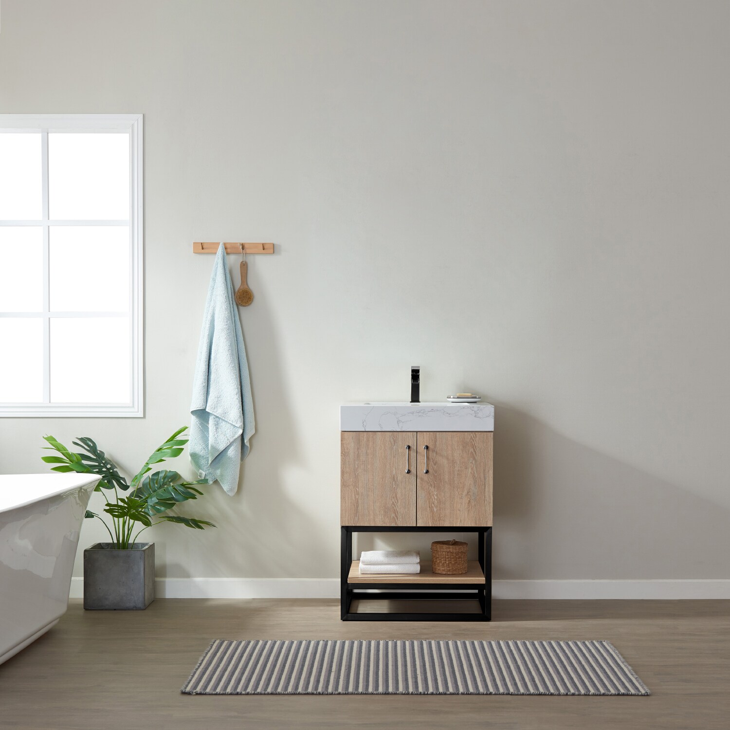 Vinnova Alistair 24" Oak Vanity with White Stone Top
