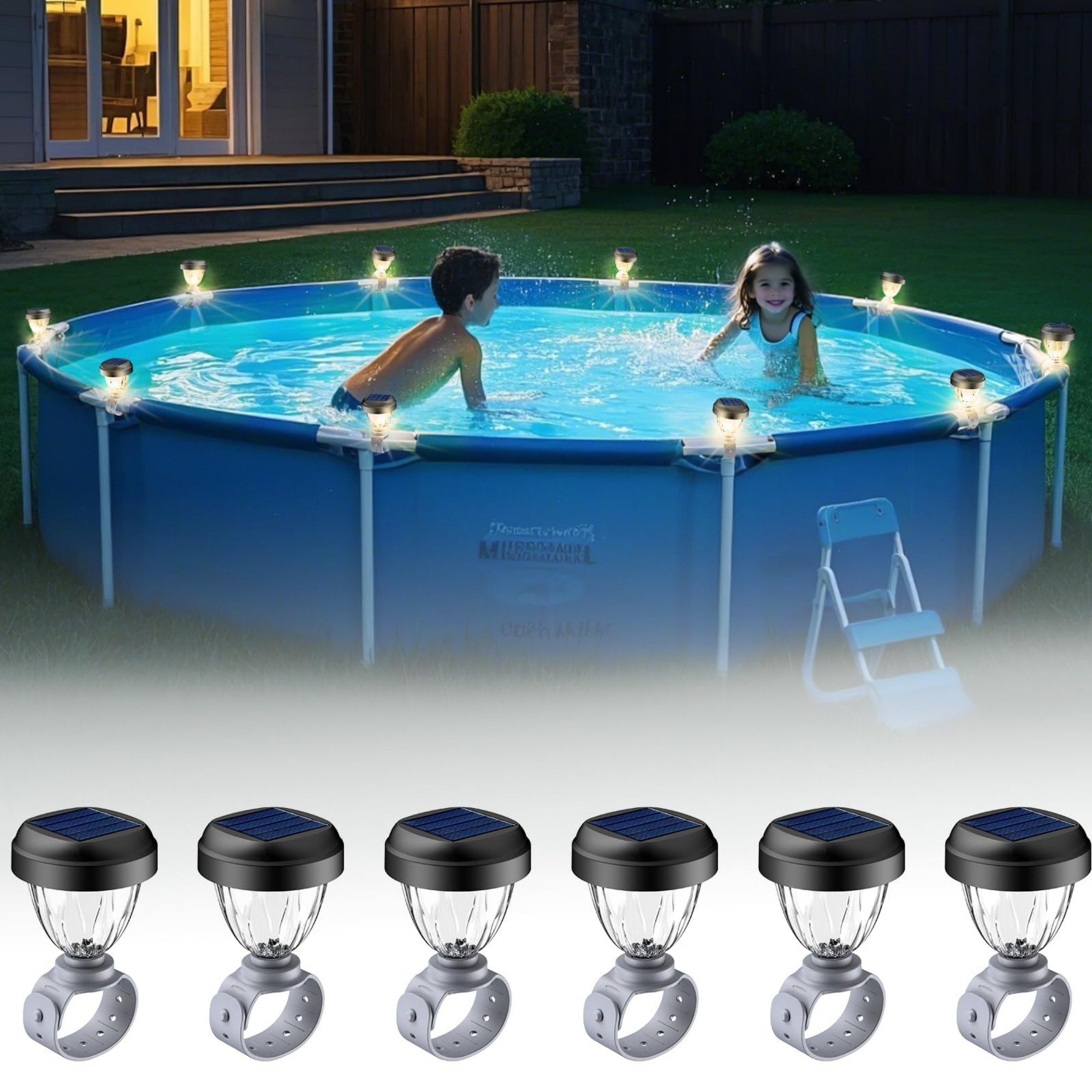 Wudkey Solar Pool Waterproof LED Lights for Above Ground Pools 6 Pack