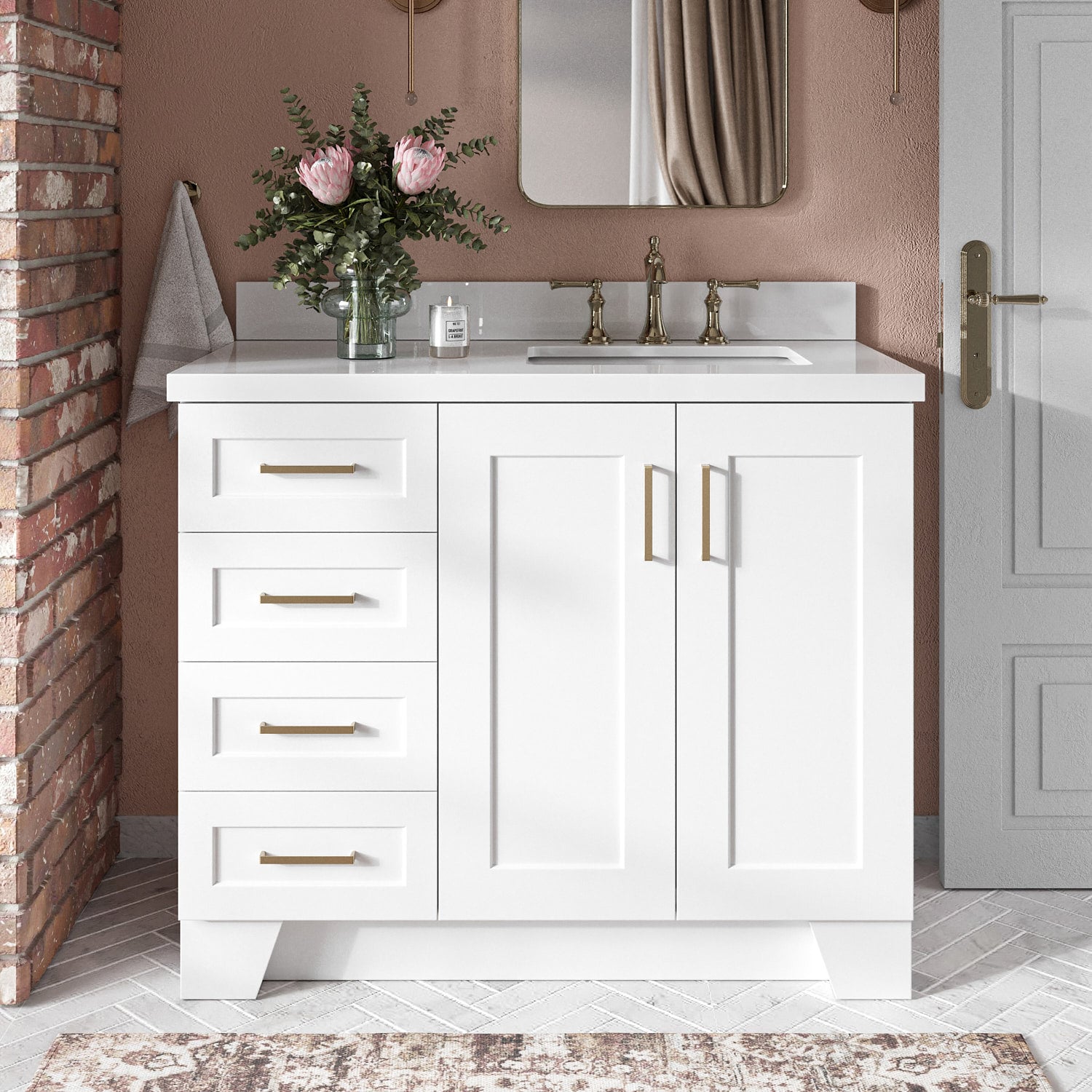 ARIEL Q043SRWQRVOWHT Taylor 43-in White Undermount Single Sink Bathroom Vanity with Pure White Quartz Quartz Top