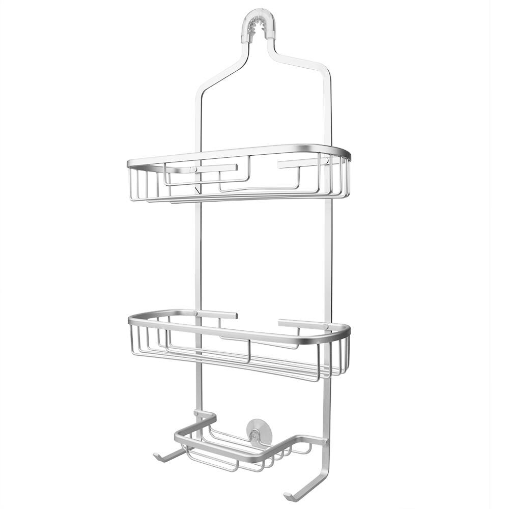 Home Basics 2 Tier Aluminum Suctioned Shower Caddy with Towel Rack