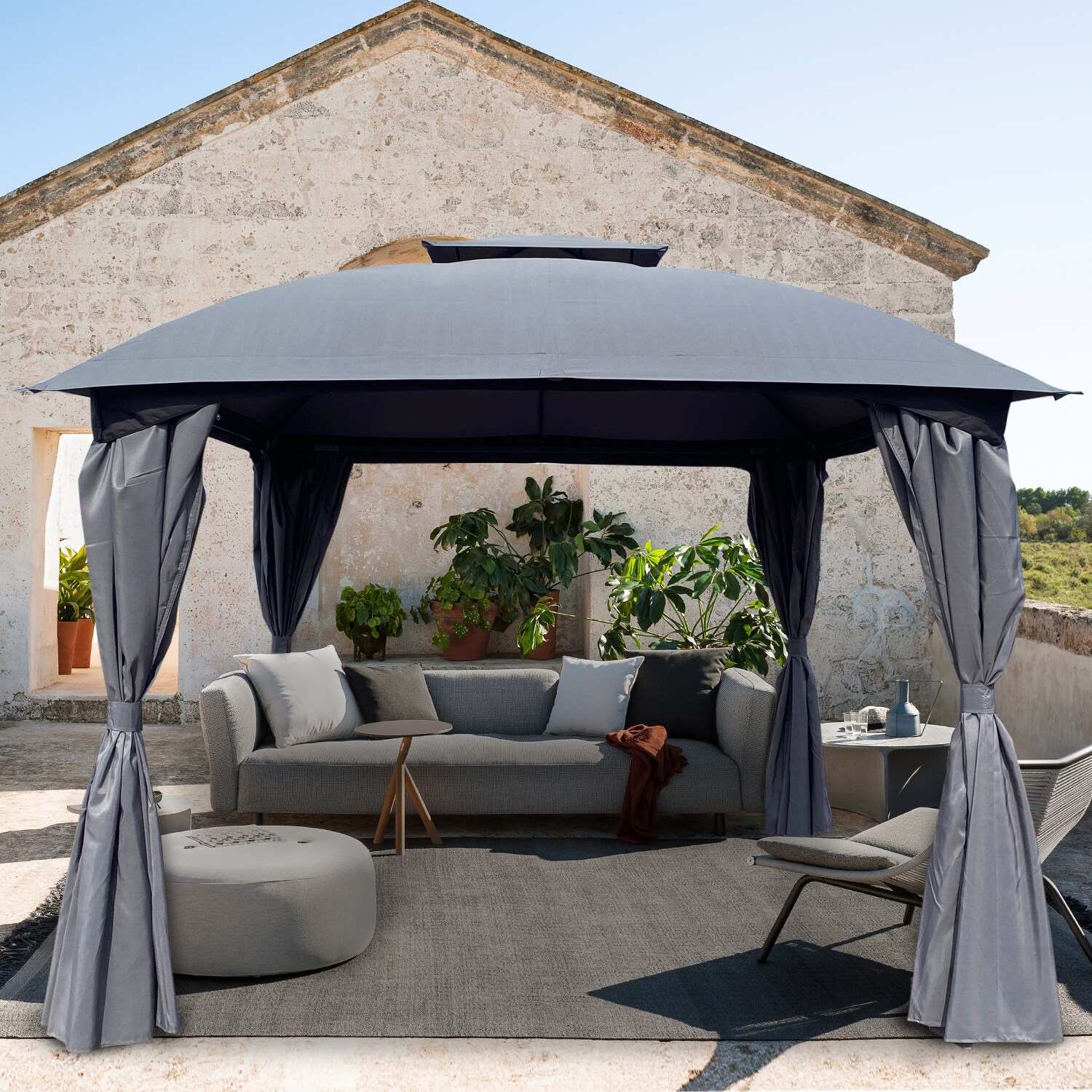 Forclover 10-ft X 10-ft Patio Gazebo With Double Roof Tops And Curtain ...