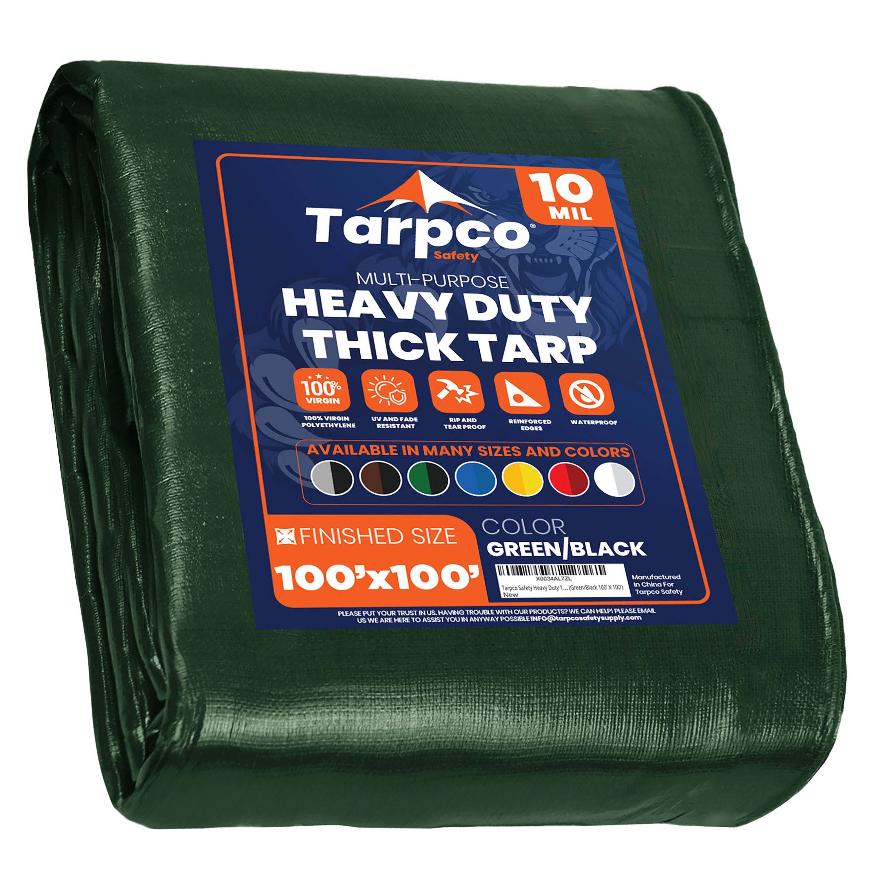 Tarpco Safety TS-153-100X100 100-ft x 100-ft Green Waterproof Commercial Polyethylene 10-Mils Tarp