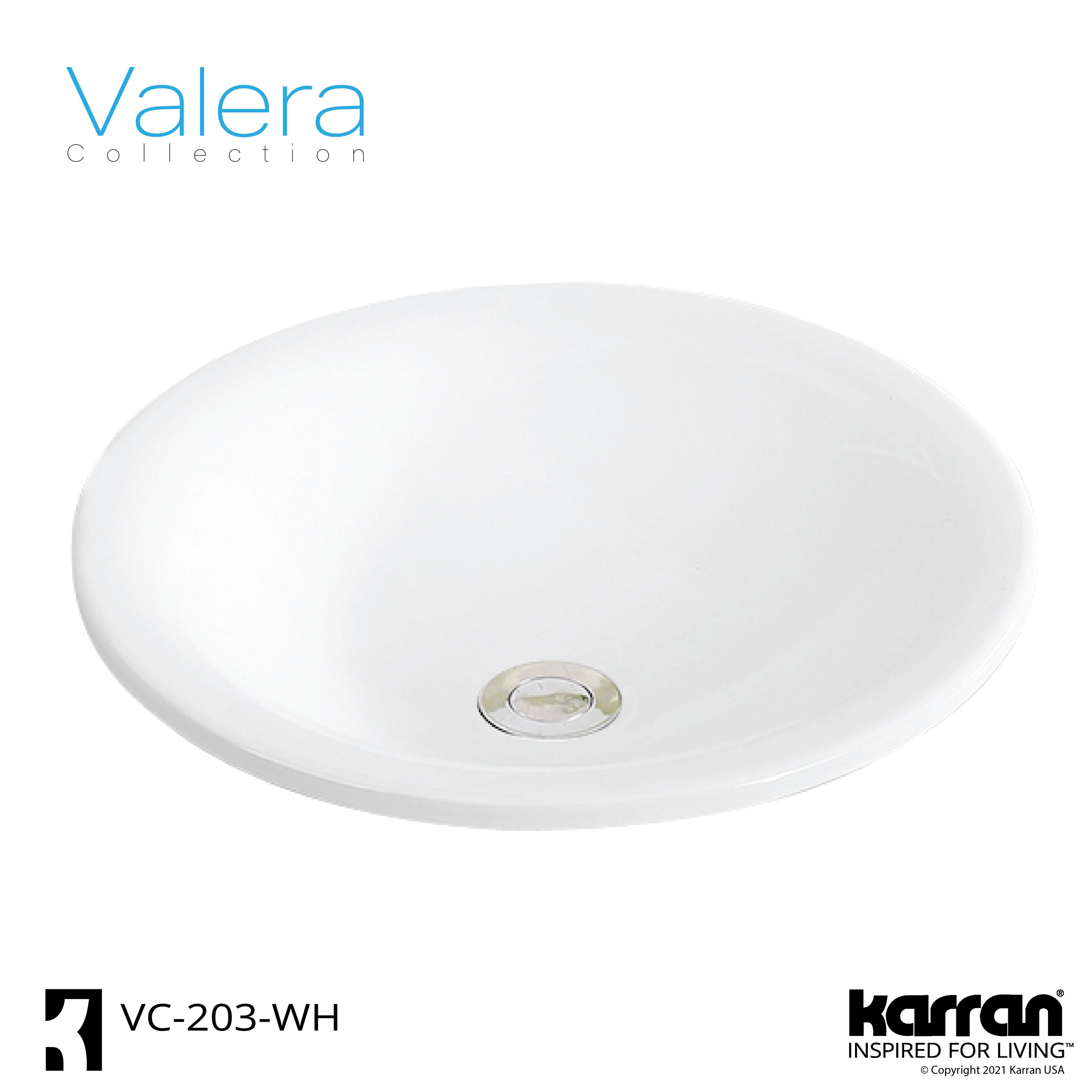 Valera White 18" Round Ceramic Bathroom Sink