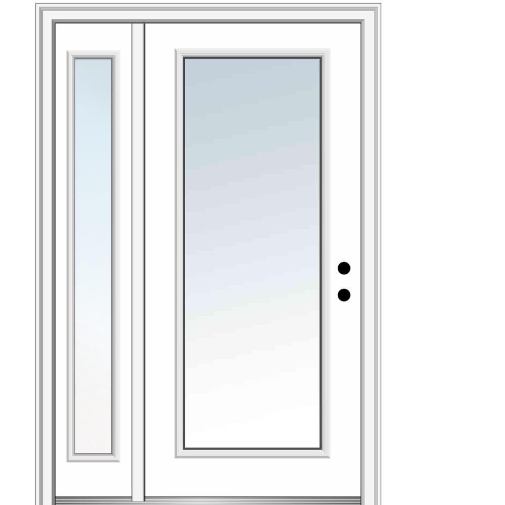 MMI DOOR ZZ29457L 50-in x 80-in x 4-9/16-in Fiberglass Full lite Left-hand inswing Primed Prehung Front Door with Left Sidelight with Brickmould Insulating core