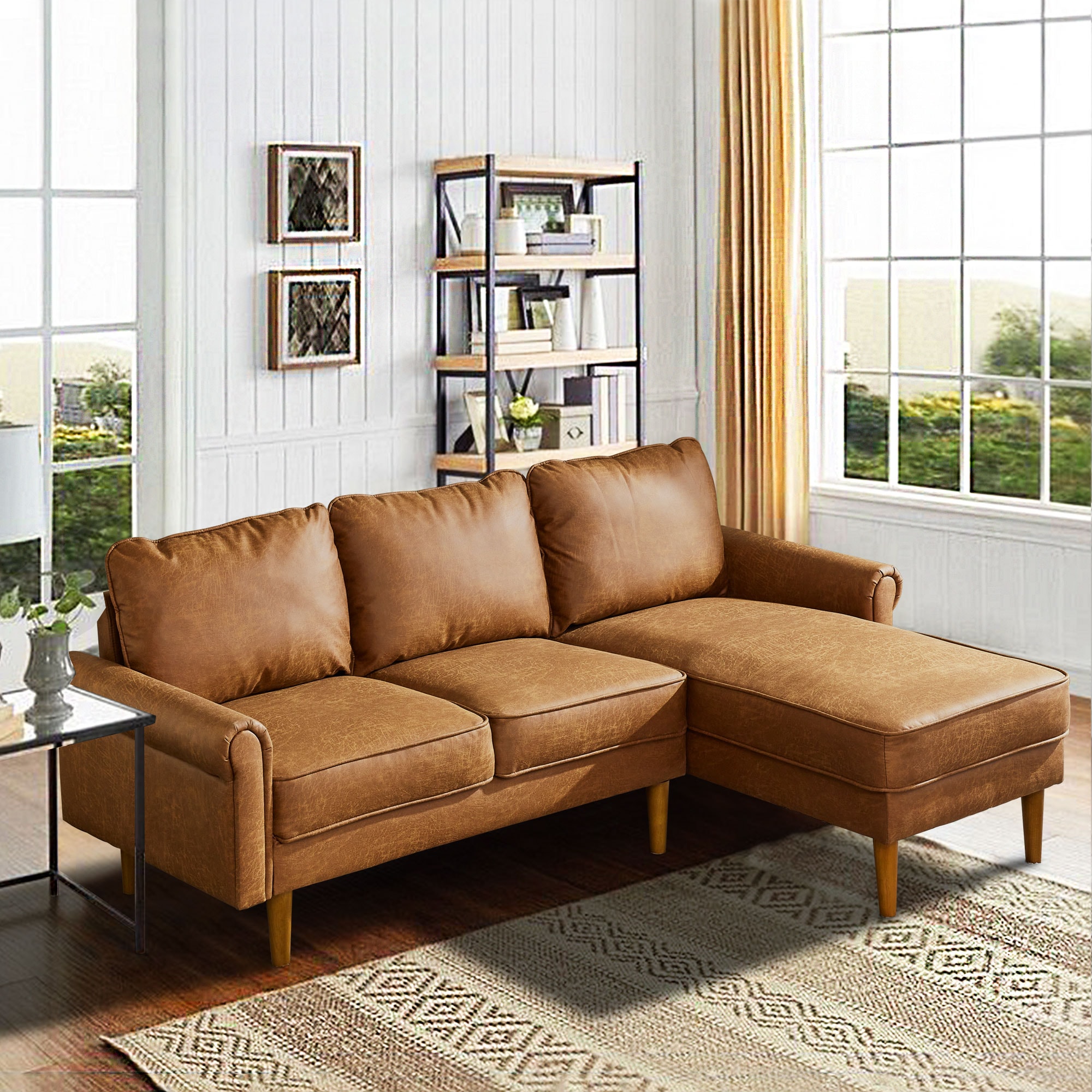 Pouuin SRGST10 76-in Casual Brown 3 -seater Sofa