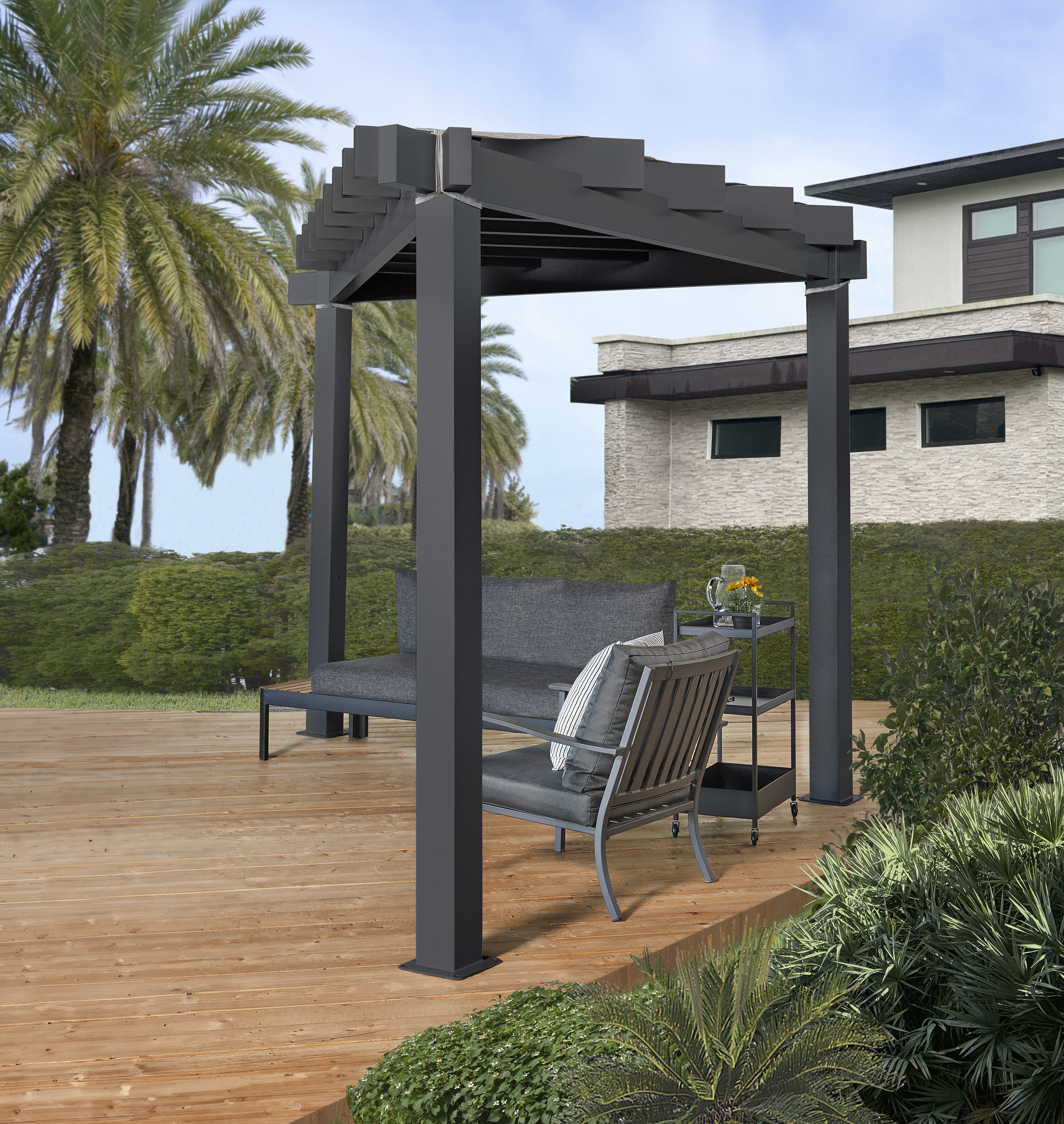 Sojag Lima 10-ft W x 10-ft L x 10-ft H Grey Metal Attached Pergola with ...