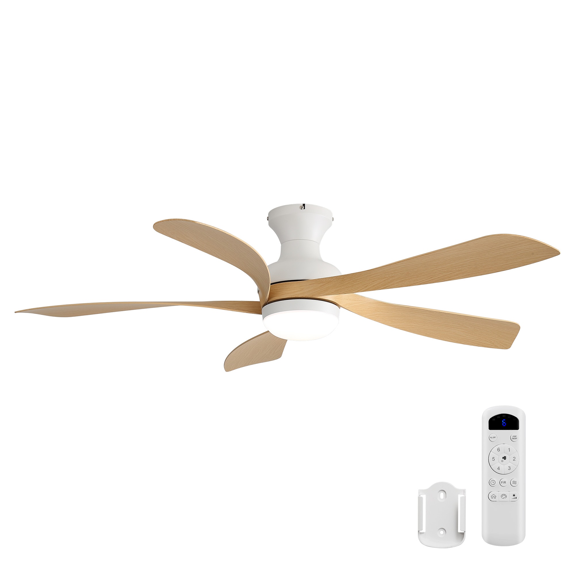 Bybafun 52-in White LED Flush Mount Ceiling Fan With Light and Remote Control Included