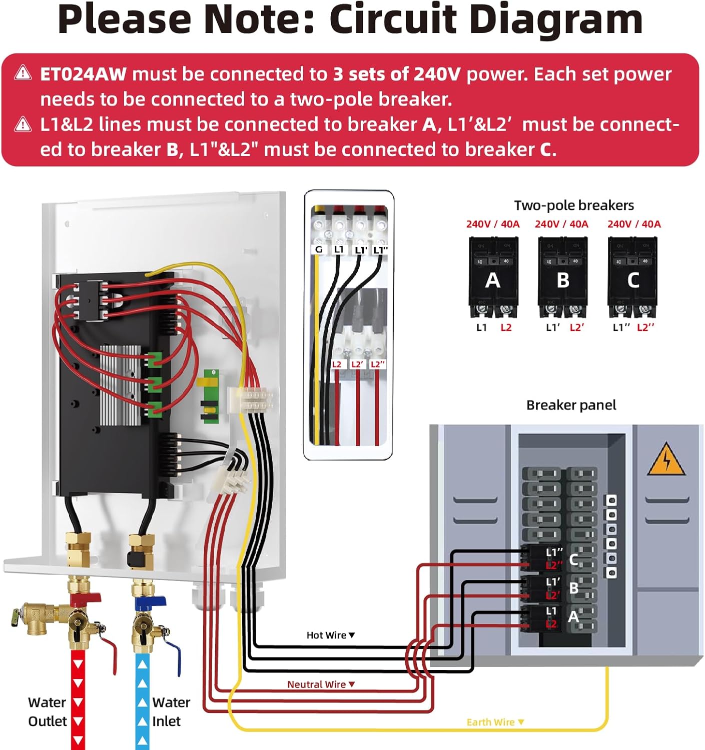 Mizudo MIZUDO Electric Tankless Water Heater, 24KW 240-Volt, Instant ...