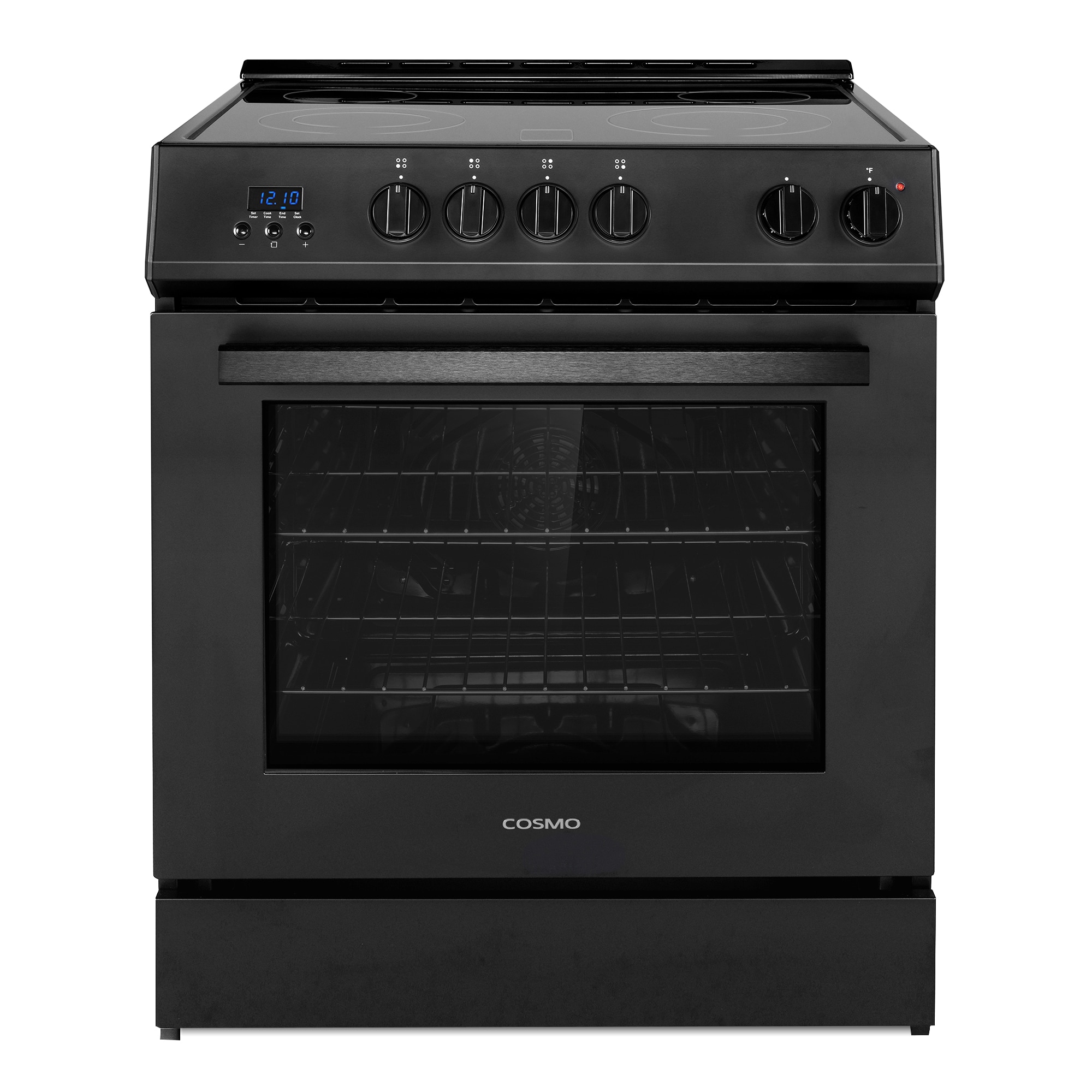 Cosmo COS-ERD304K-BK 30-in Glass Top 4 burners 5-cu ft Convection Oven Slide-In Electric Range ( Black )