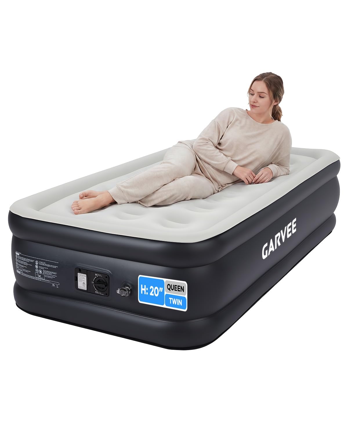 GarveeLife - Queen Air Mattress with Built-in Pump - 20 Inch Raised Inflatable Bed Honeycomb Supp...