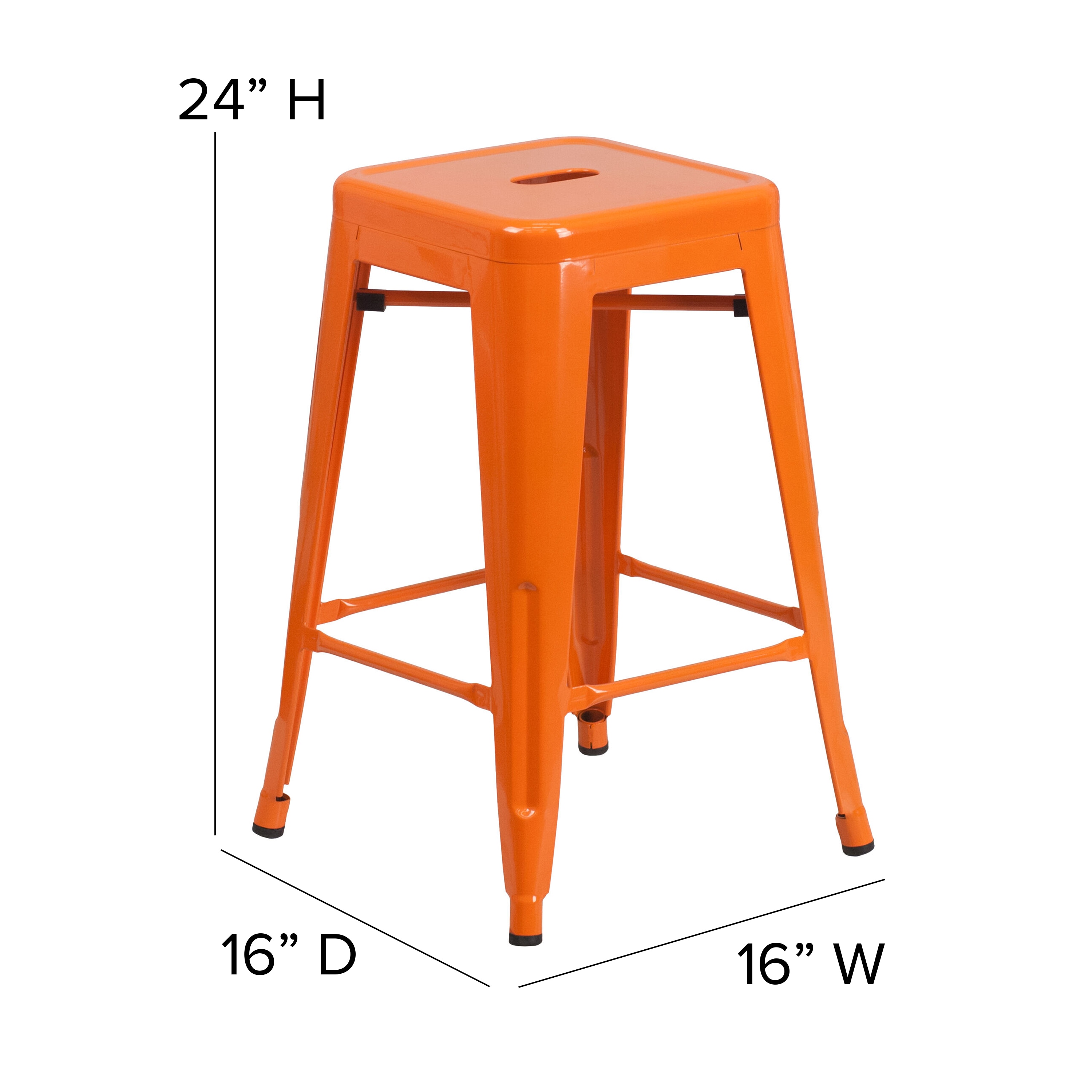 24'' Orange Metal Backless Counter Height Stool