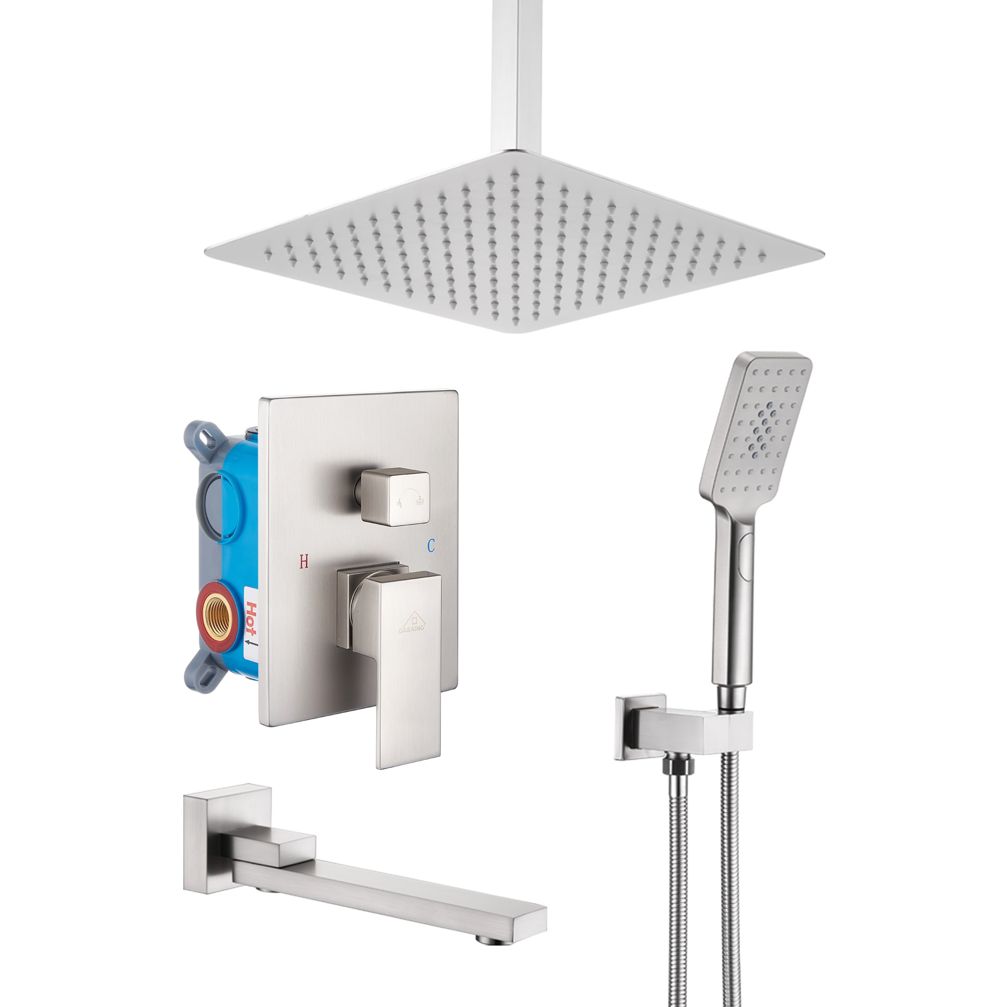 Clihome CL-024ORB-SL Brushed Nickel Dual Head Built-In Shower Faucet System with 3-way Diverter Pressure-balanced Valve Included