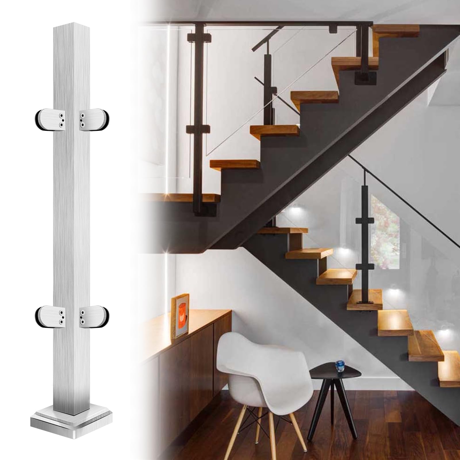 Misopily Glass Railing Corner Post 43.5-in 304 Stainless Steel with ...