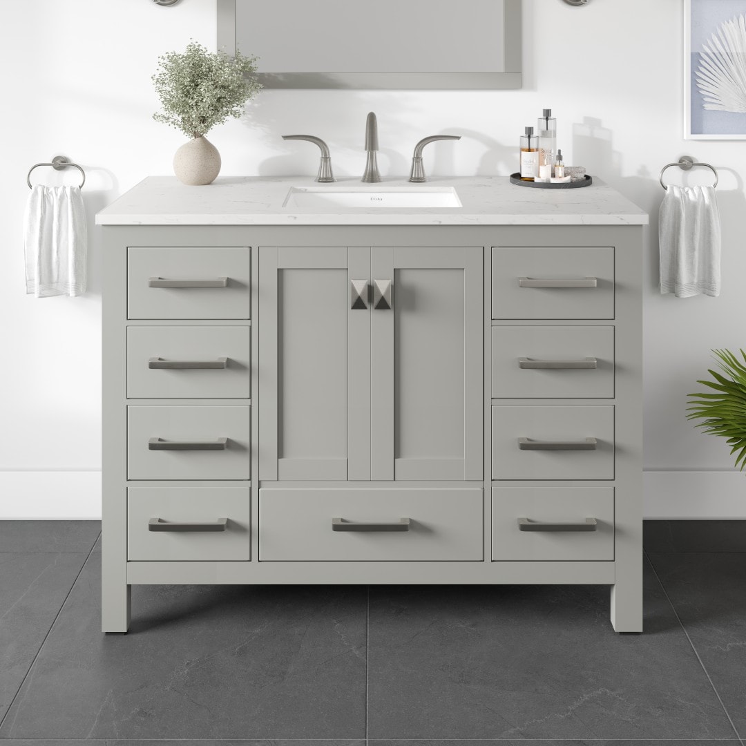 Eviva EVVN412-42GR Aberdeen 42-in Gray Undermount Single sink Bathroom Vanity with White Quartz Top