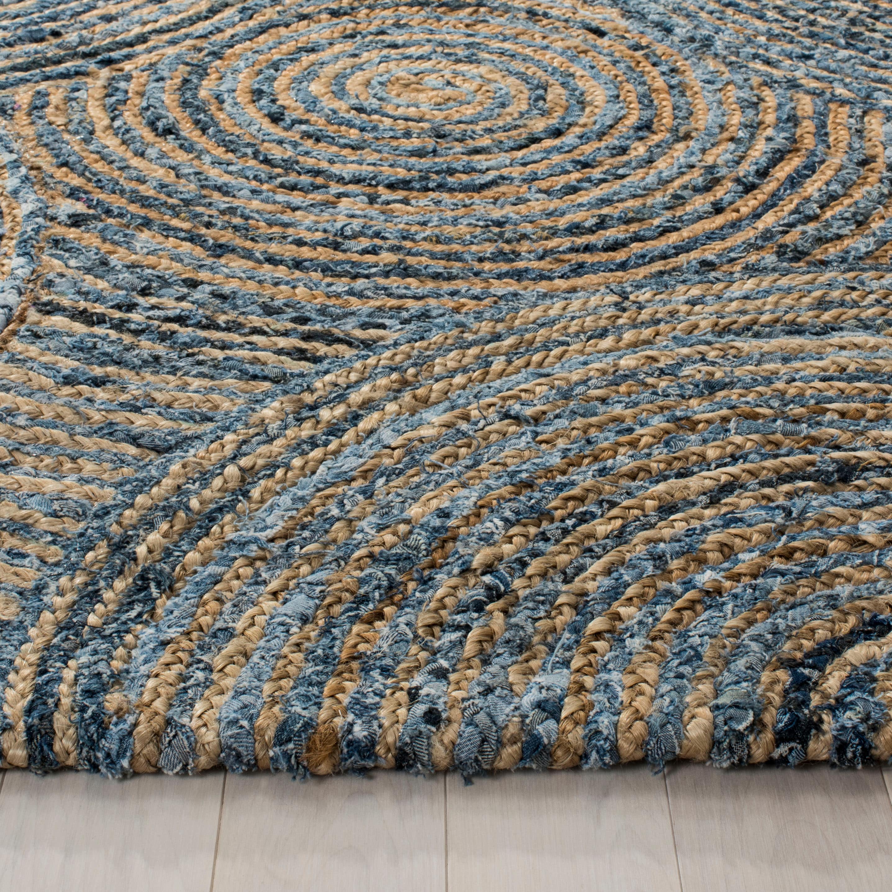 Boho-Chic Blue Abstract Handmade Flat Woven 8' x 10' Area Rug