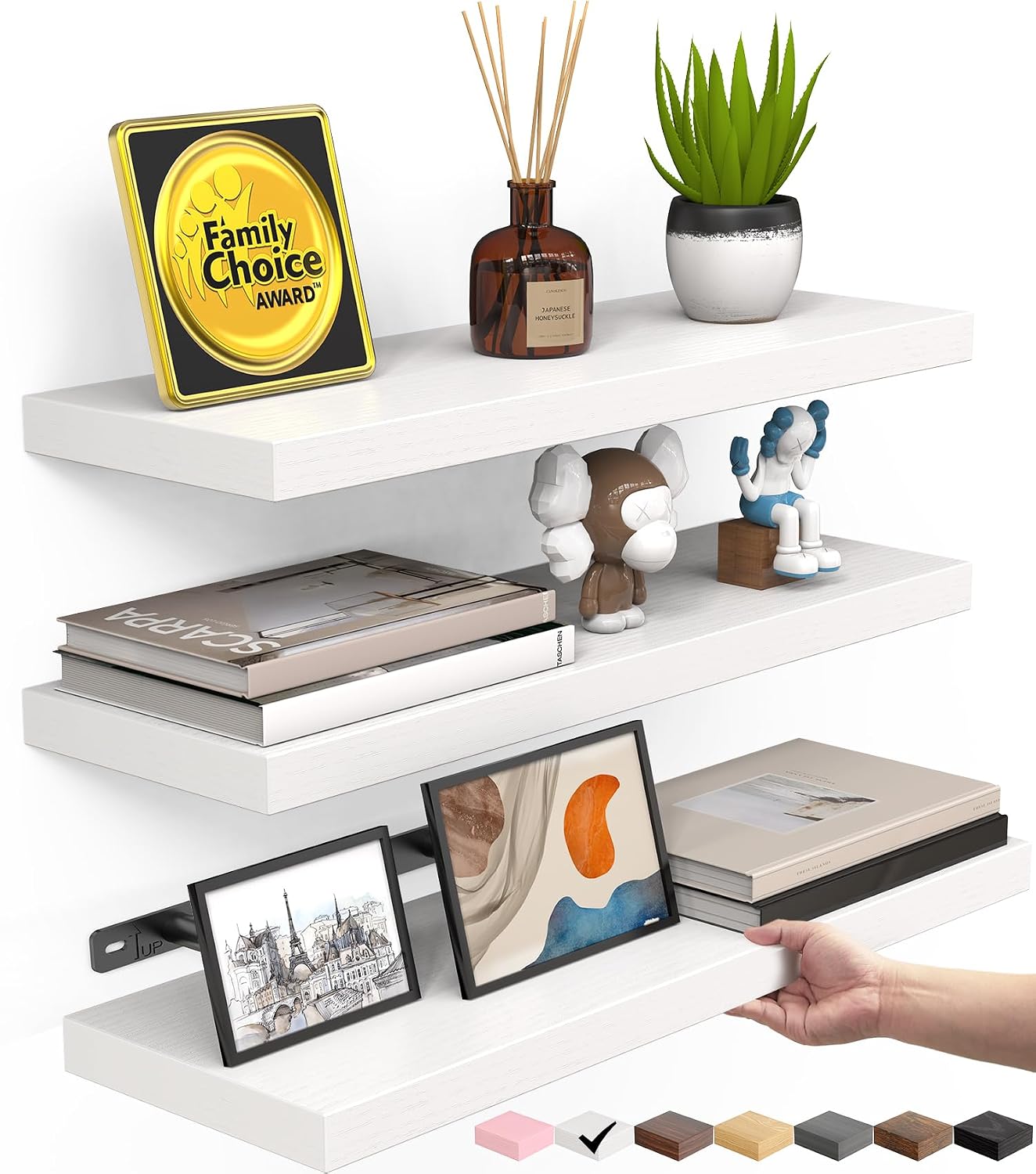 SPACELEAD - Floating Wall Shelves 15.7in Wide Set of 3 with Hidden Brackets and Protective Sealan...