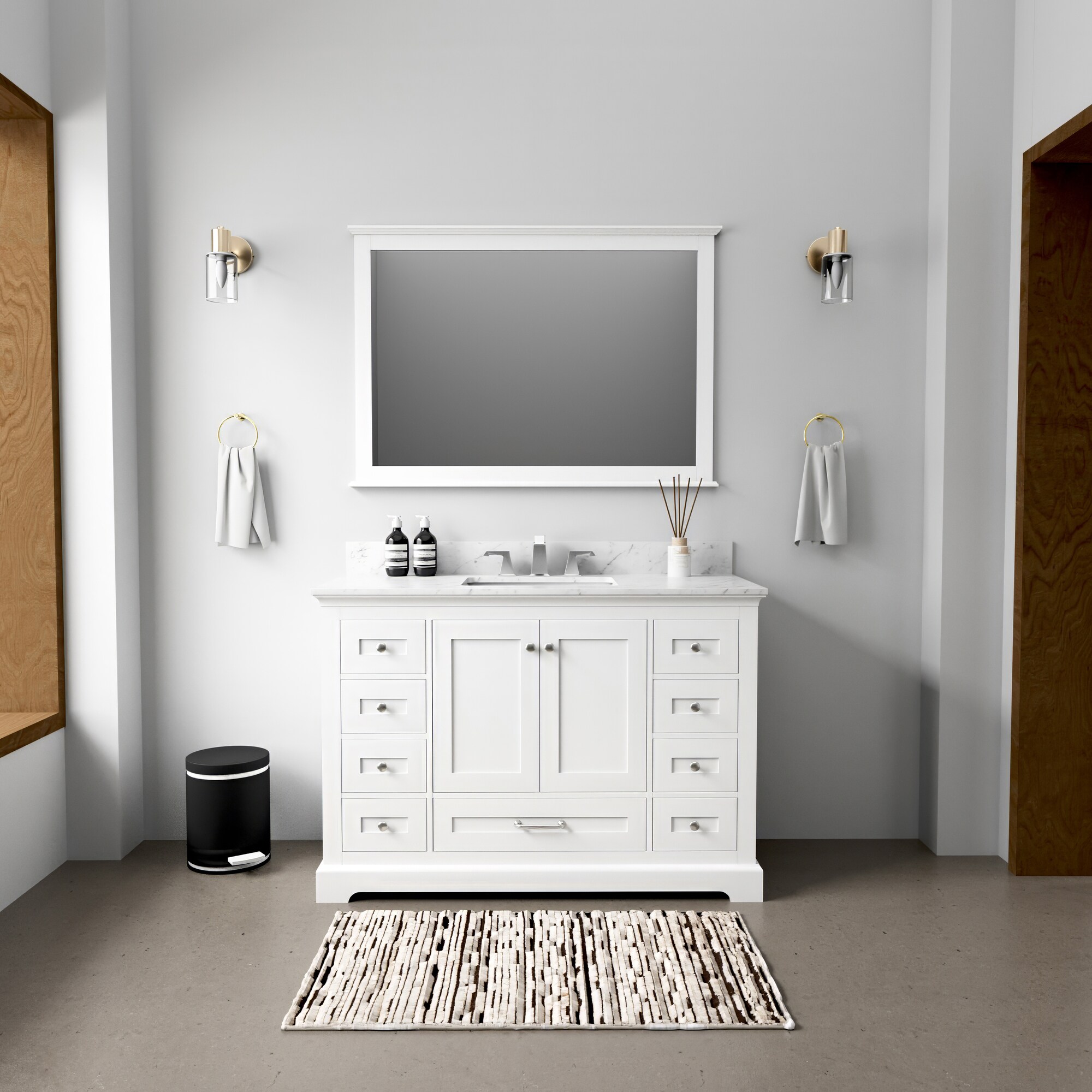 Dukes 48" White Marble Top Vanity with Mirror and Faucet