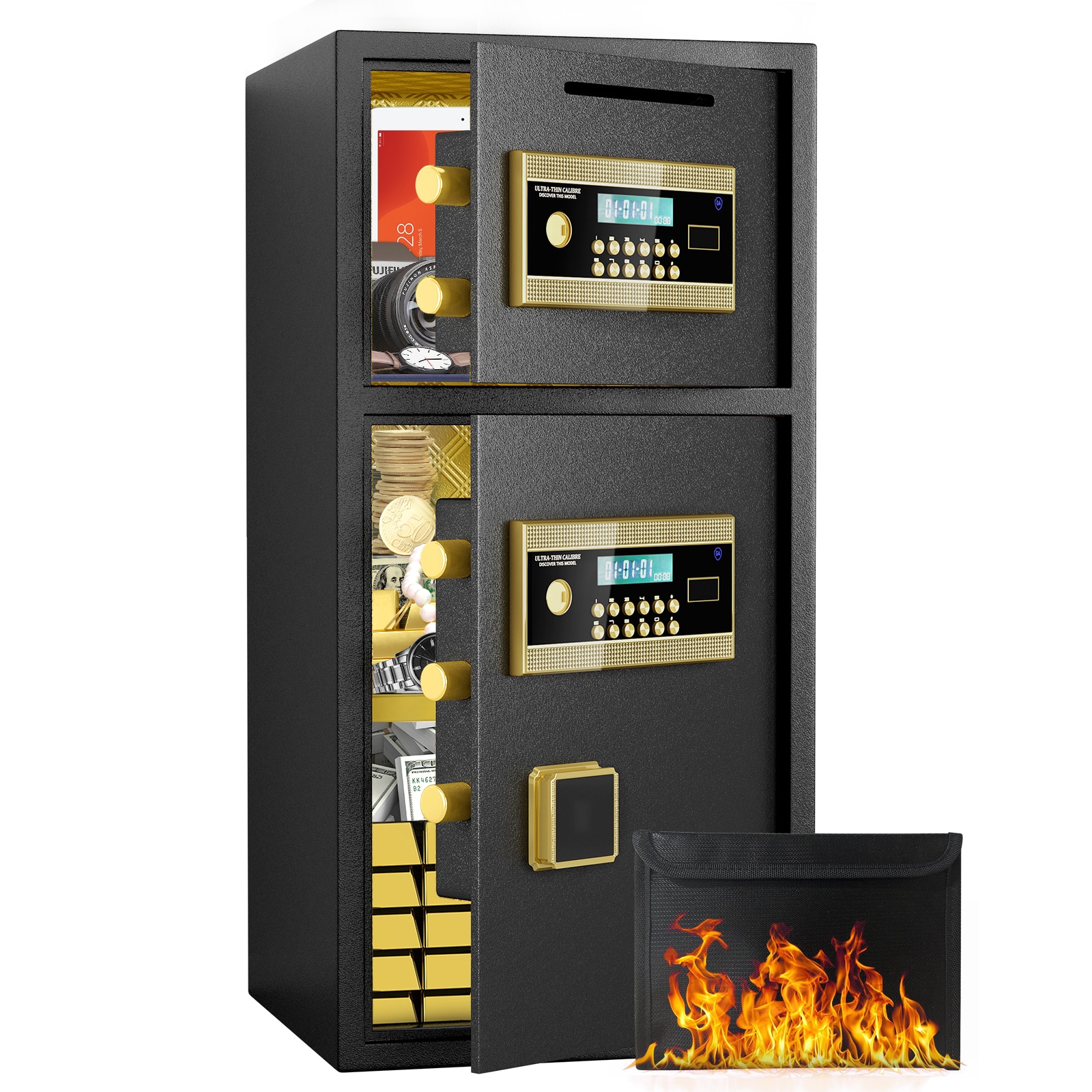 LUXEYARD Large Double-door Coin-operated SafeDigital Security Safe with Fireproof and Waterproof Bag6.0 Cubic Feet Safe Box with Hidden Code Function for HomeOffice and Hotel