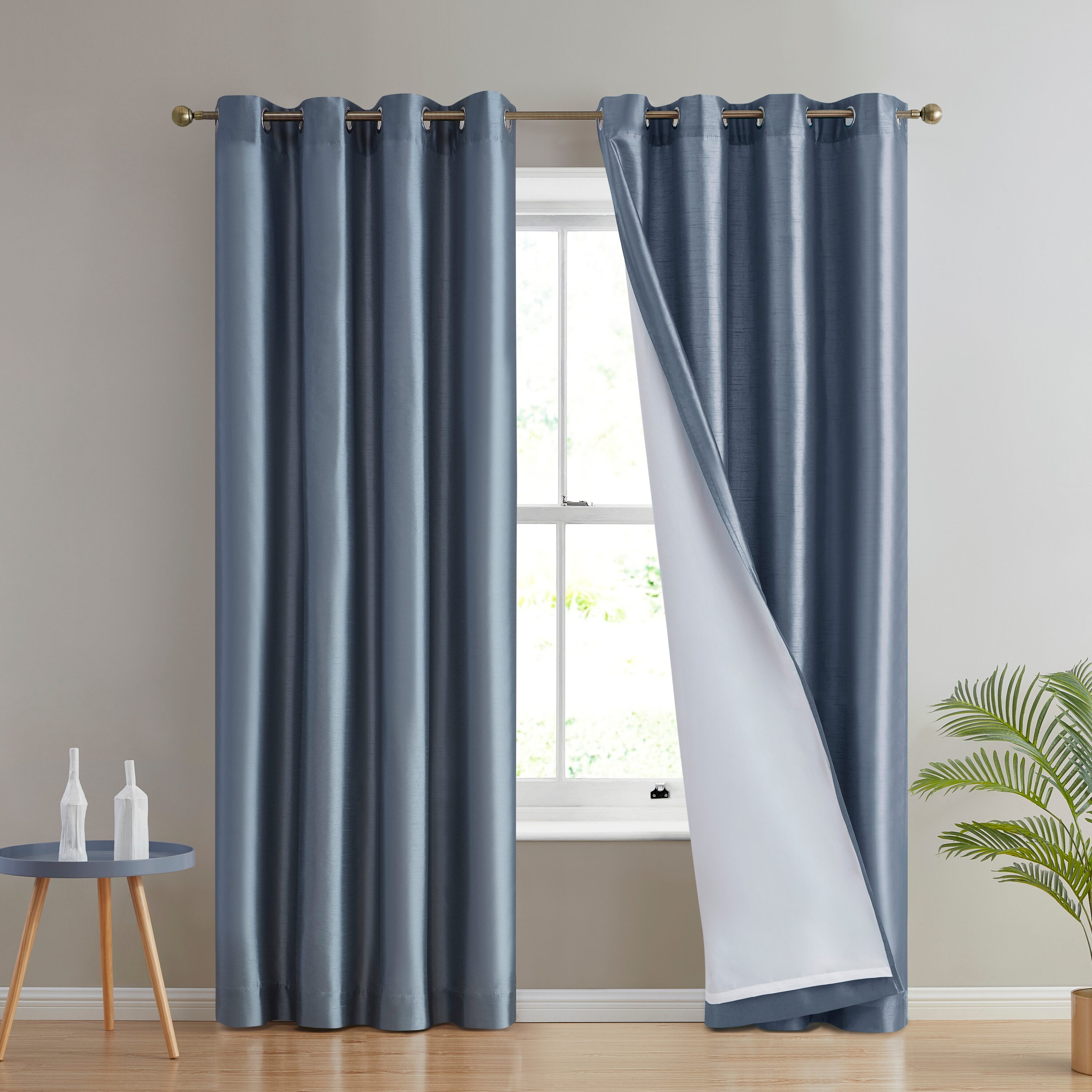 HLC.me JFFRSN-96DSTYBLU 96-Inches Dusty Blue Semi-sheer Interlined Grommet Curtain panel pair