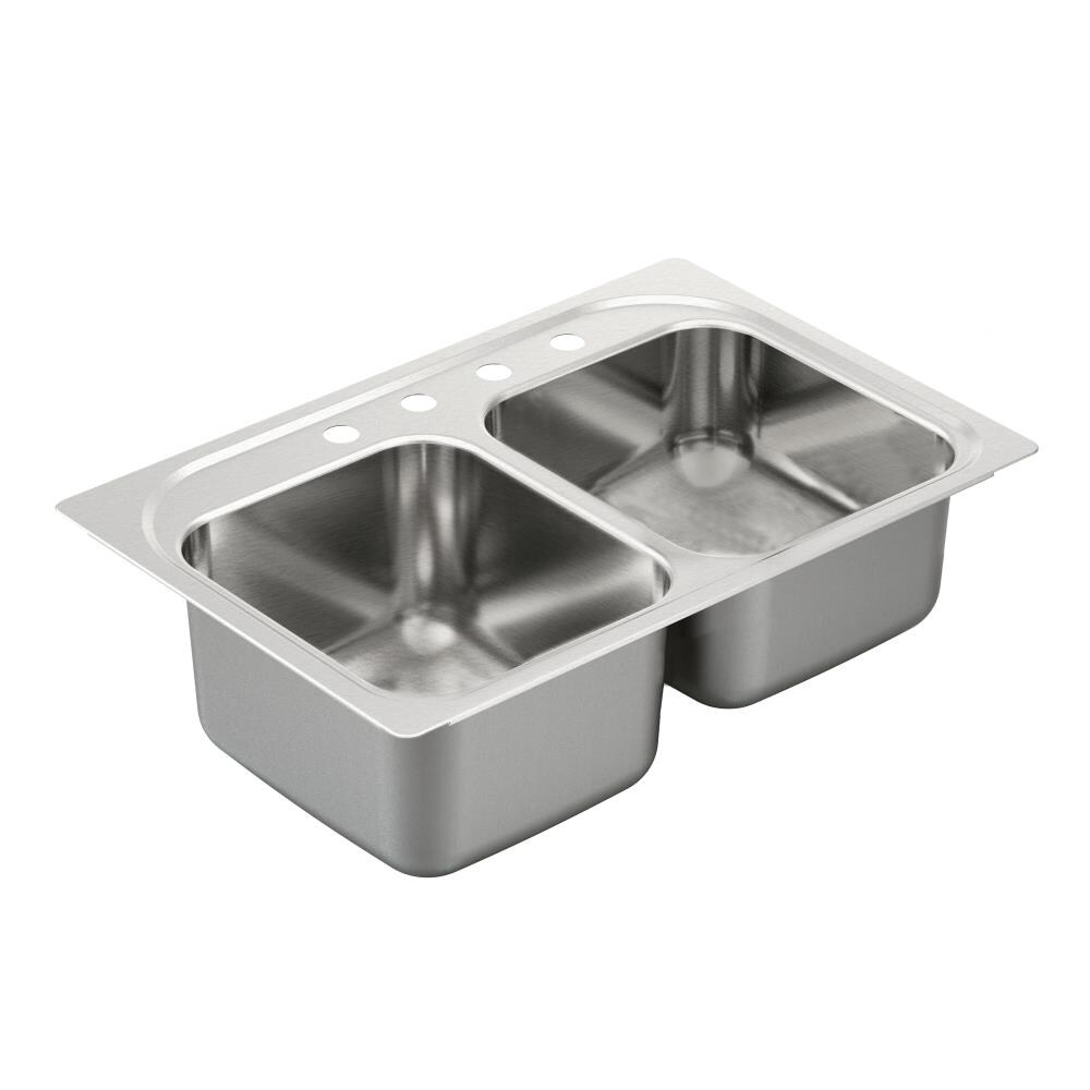 Moen 2000 Drop-In 33-in x 22-in Stainless Steel Double Offset Bowl 4 ...