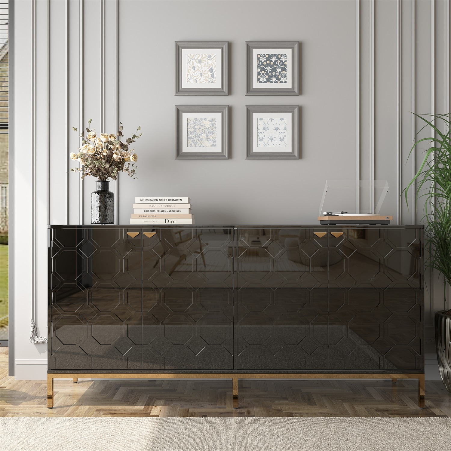 Mondawe MO-JH0054D-BK Contemporary/Modern Black Sideboard