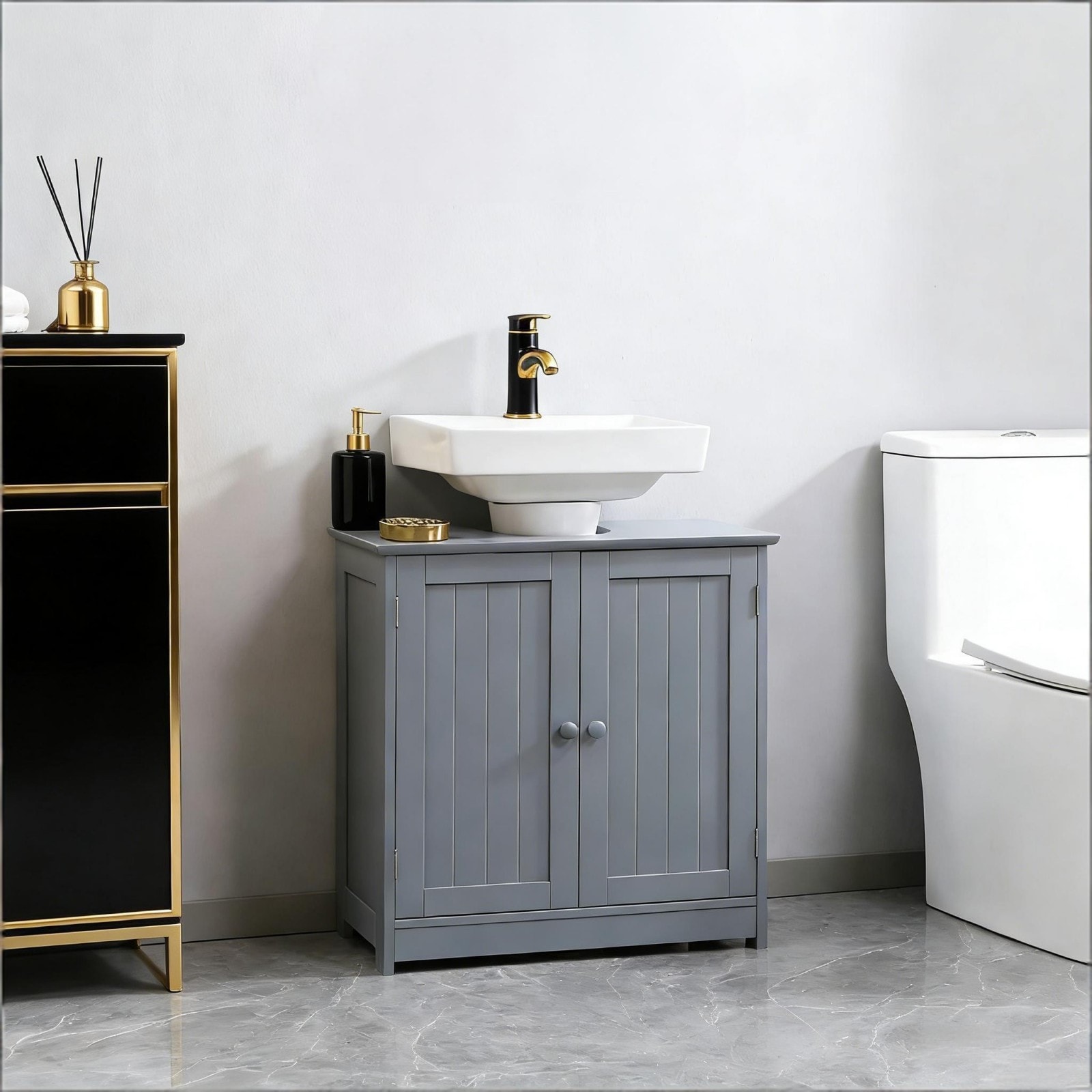 GlasFlength - 23.5-Inch Modern Style Pedestal Sink Storage Cabinet Bathroom Under Sink Cabinet S...