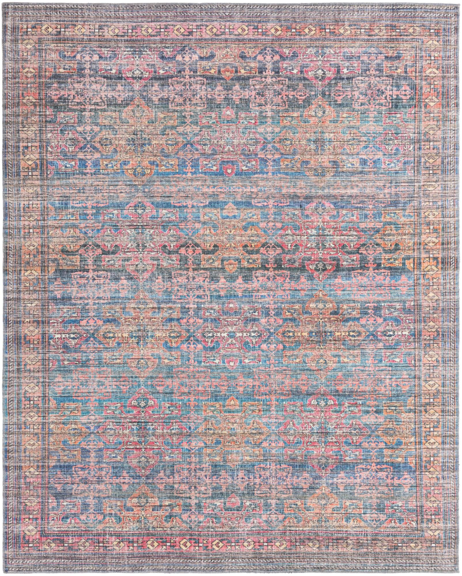 Blue Rectangular 8' x 10' Washable Synthetic Area Rug