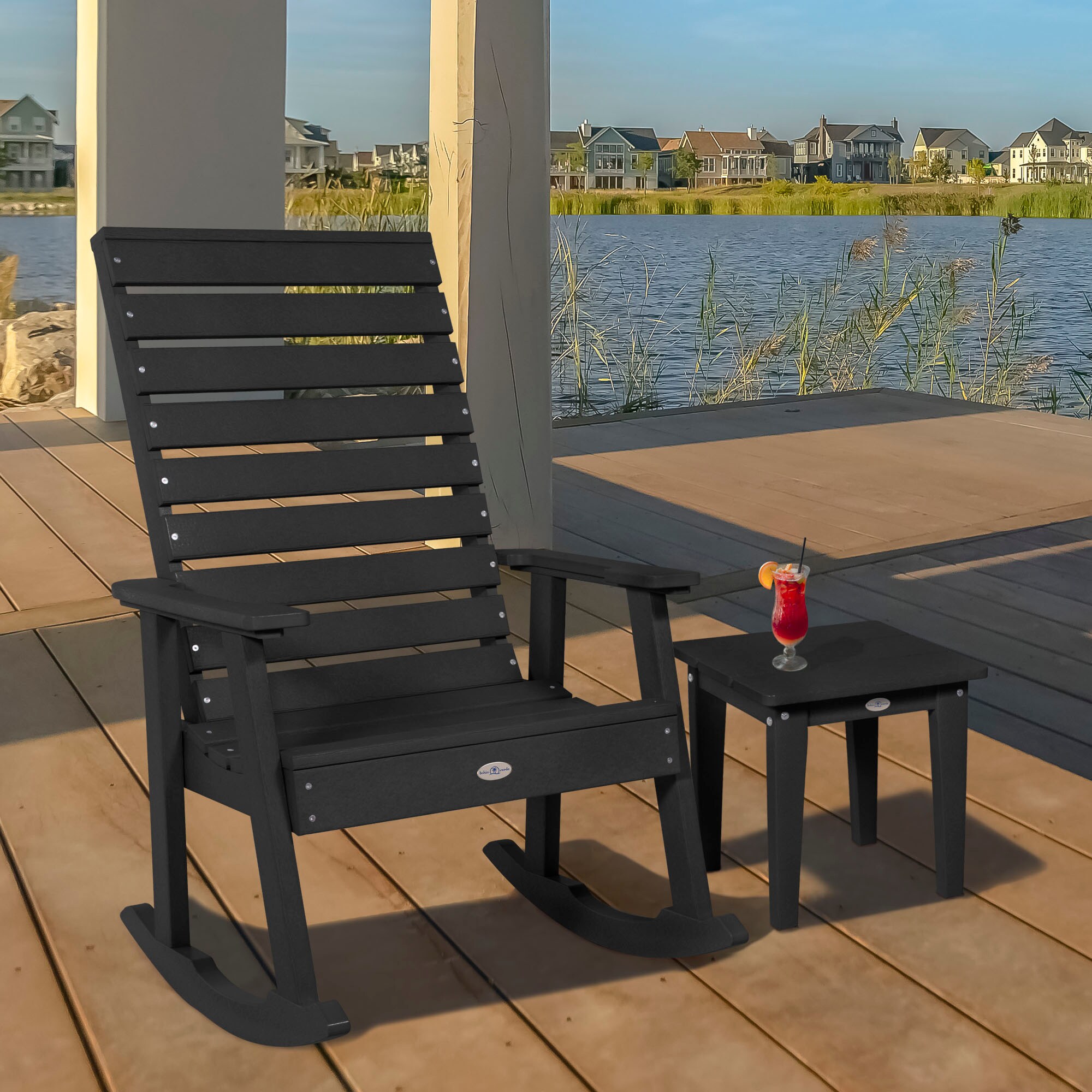 highwood BV-KT2RKCH202-BSA Riverside Black Sand HDPE Frame Rocking Chair with Slat Seat