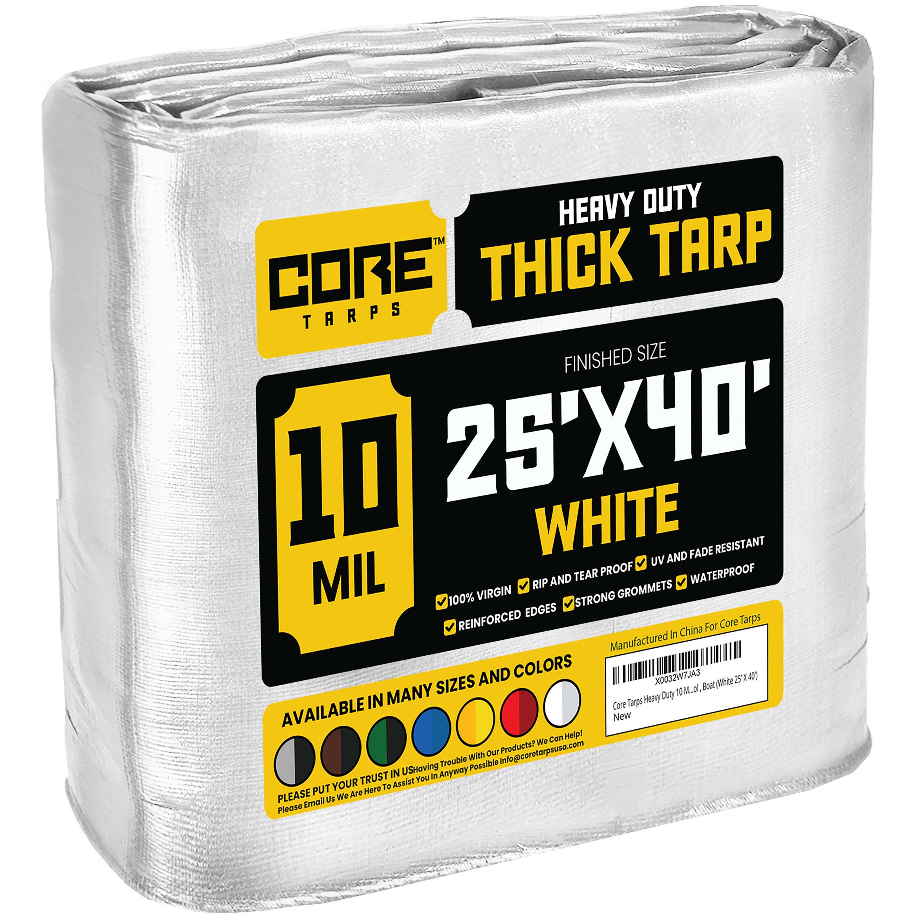 Core Tarps CT-604-25X40 25-ft x 40-ft White Waterproof Commercial Polyethylene 10-Mils Tarp