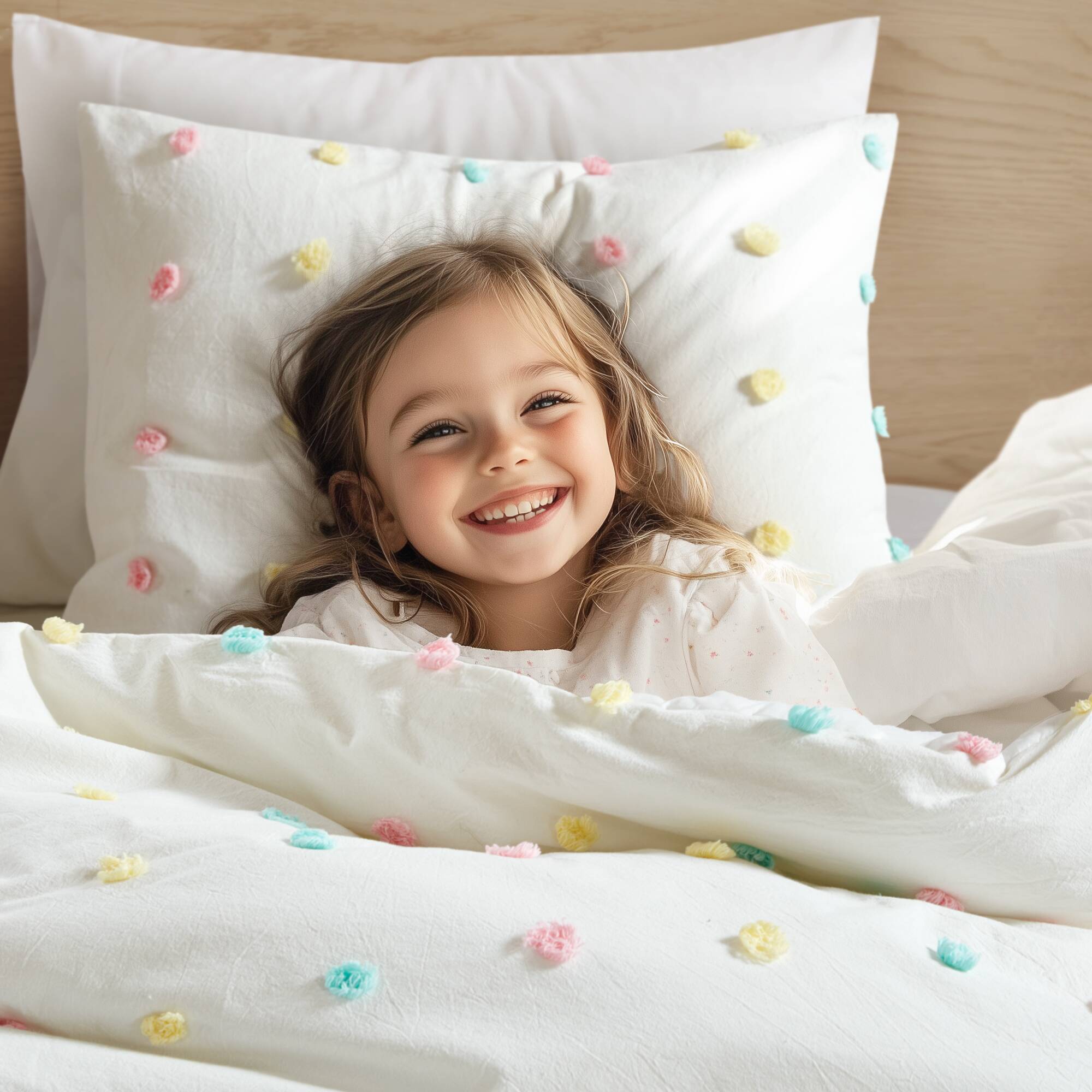 Cozy Cotton Twin Pom Pom Kids' Quilt Set in White