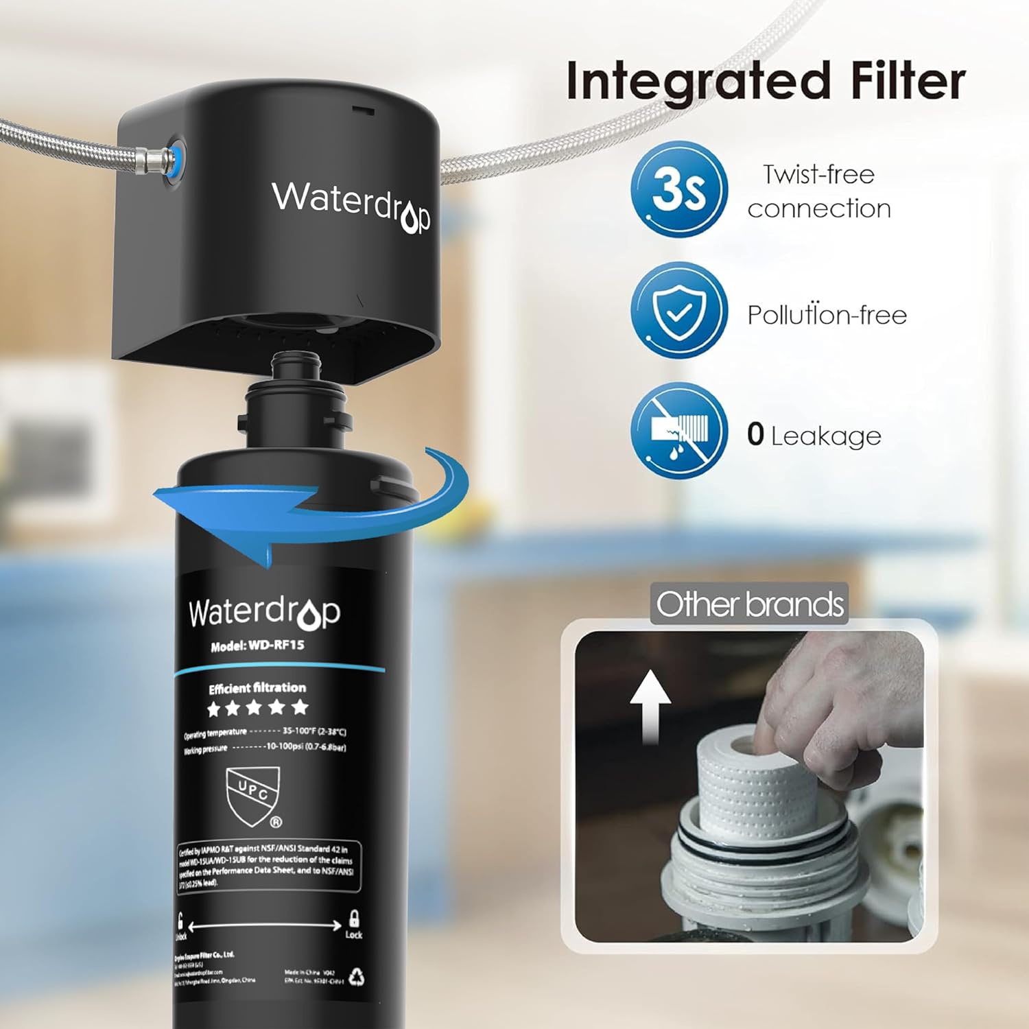 Waterdrop Black Under Sink Water Filter System with NSF Certification