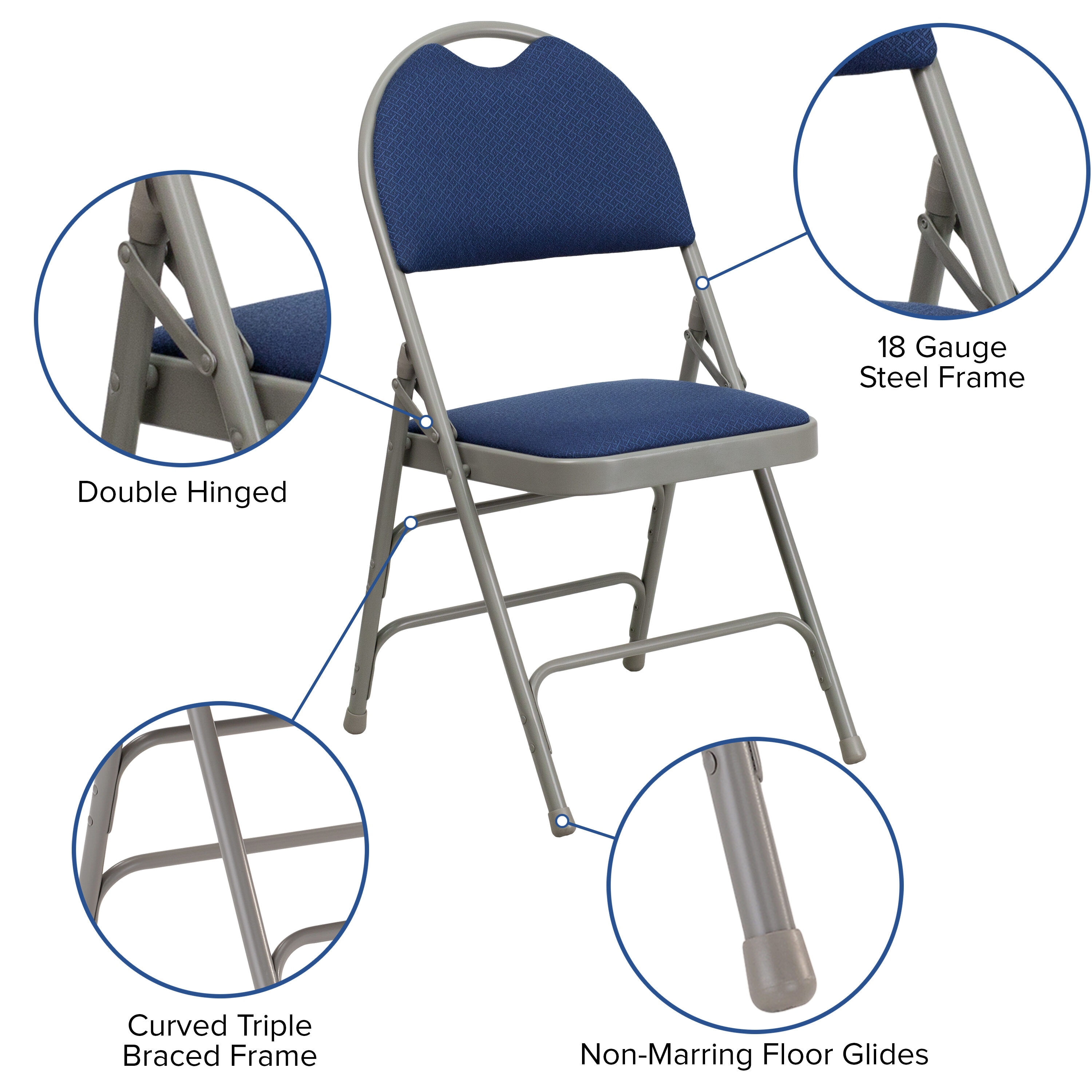 Executive Navy Fabric Armless Metal Folding Chair Set of 4