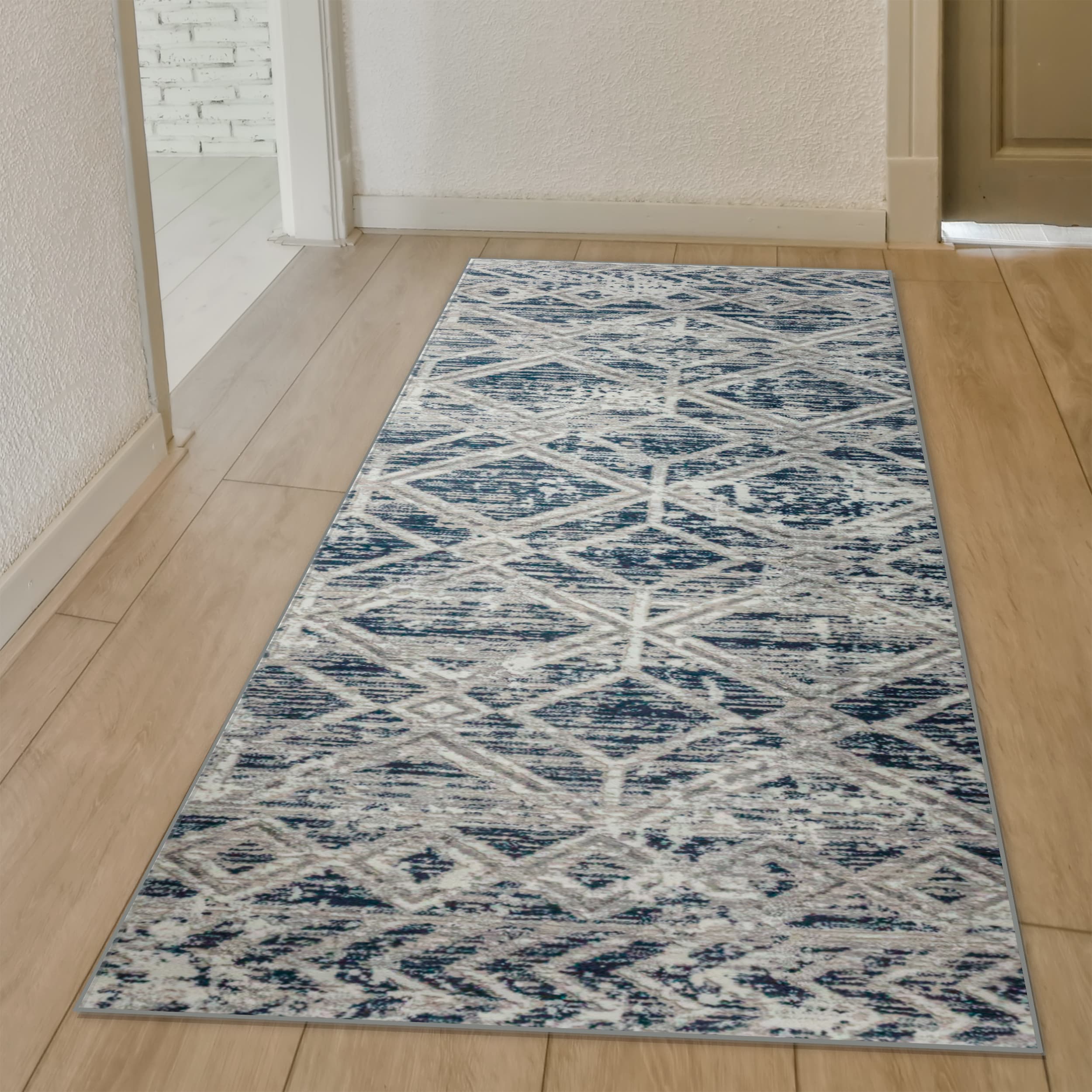 Radici USA 1243/1024/BLUE Livigno 2 x 8 (ft) Loomed Polypropylene Blue Rectangular Indoor Geometric Mid-Century Modern Runner rug