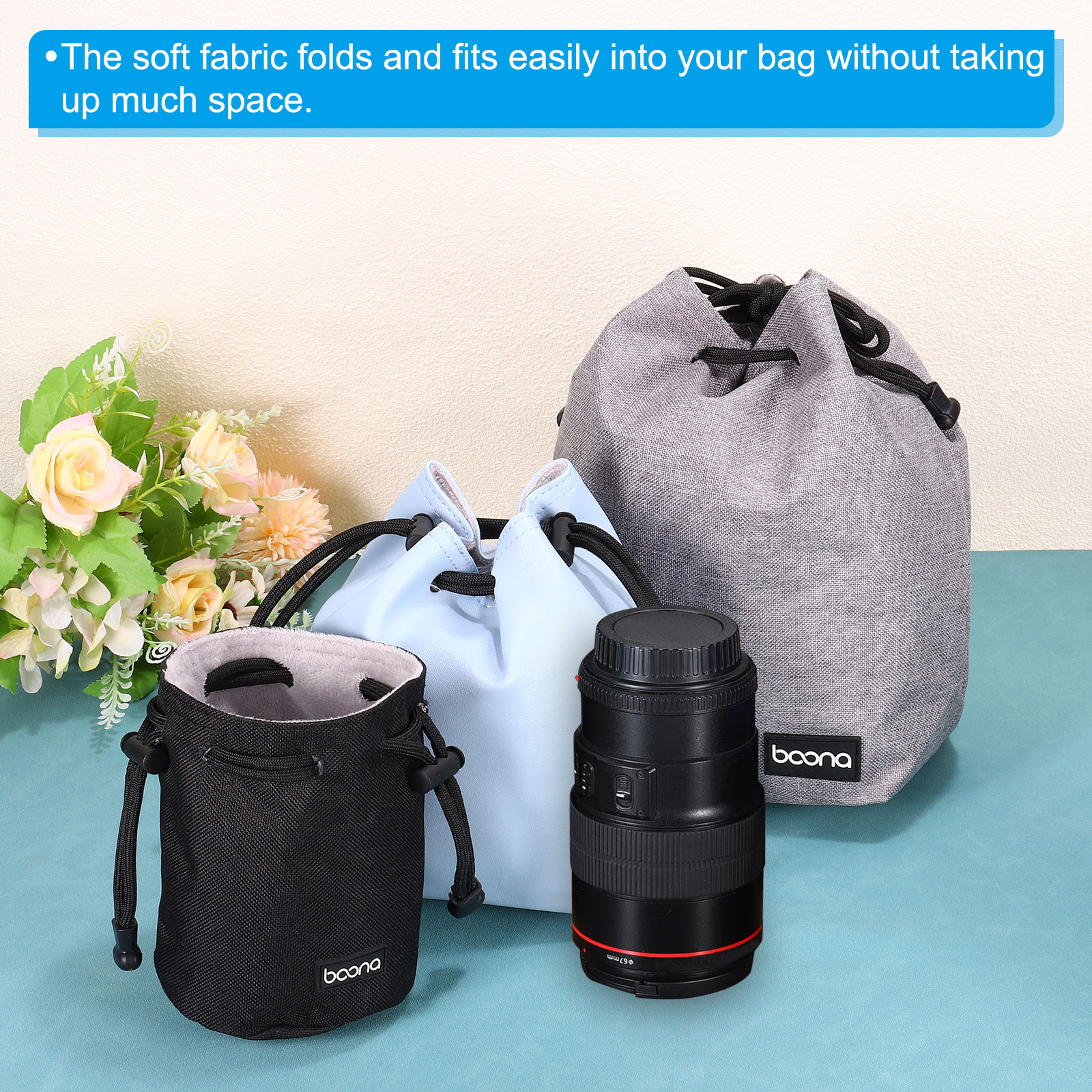 Soft Drawstring Lens Case, Lens Pouch Bag With Cotton Pad Fleece Cloth