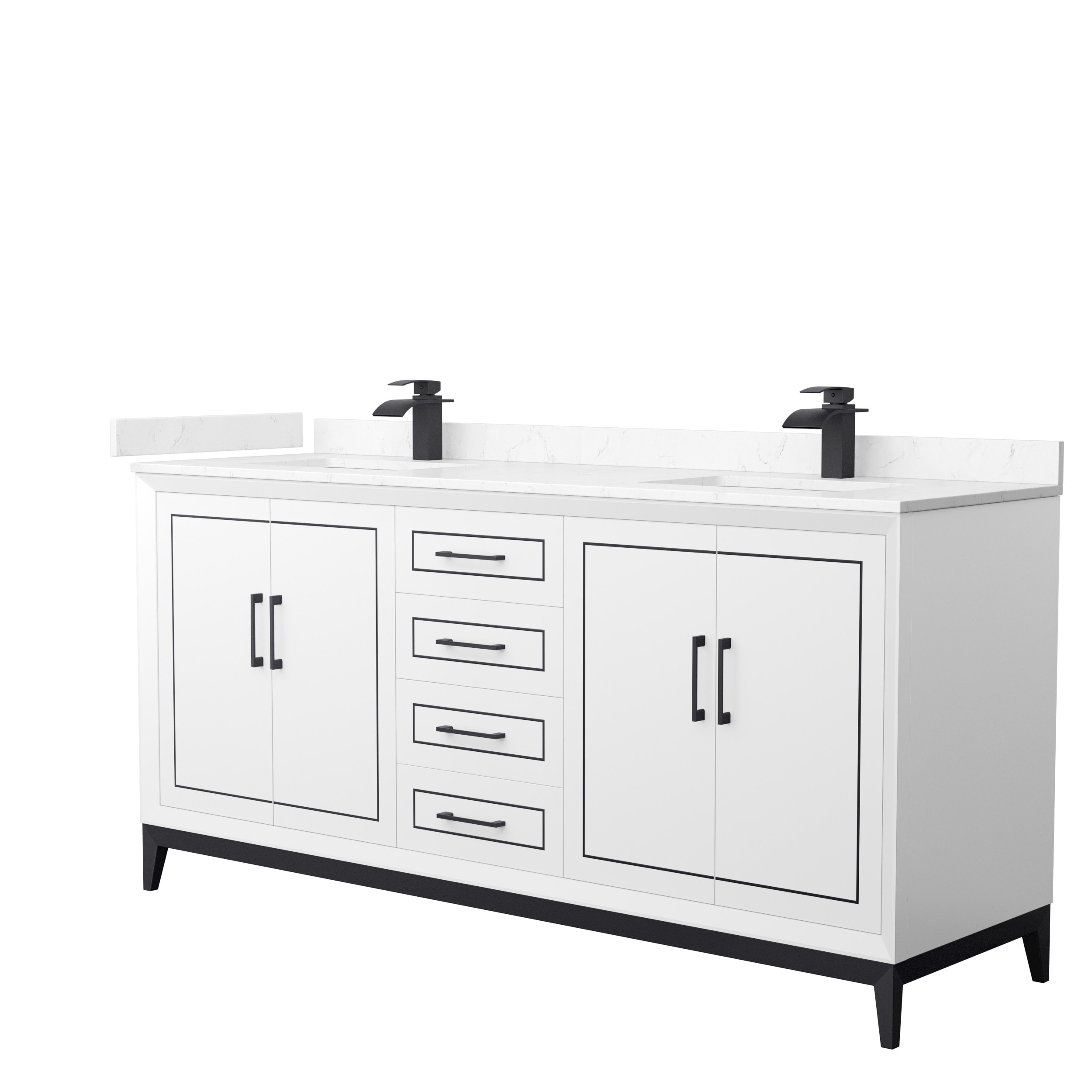 Wyndham Collection WCH515172DWBC2UNSMXX Marlena 72-in White with Matte Black Trim Undermount Double Sink Bathroom Vanity with Carrara Cultured Marble Top