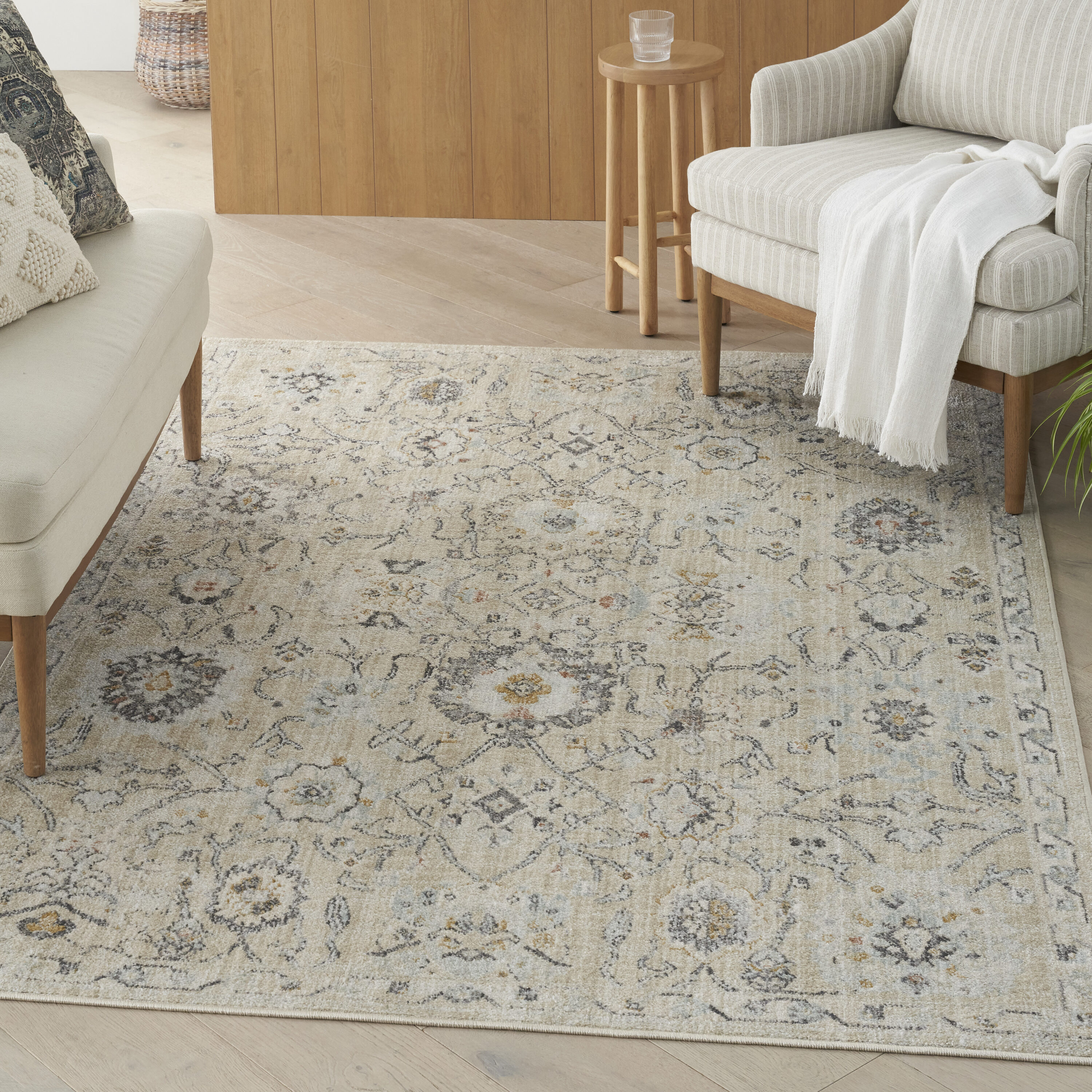 Nourison Home 099446948946 Oushak Home 5 x 7 (ft) Polypropylene Cream Rectangular Indoor Floral/Botanical Persian Area rug