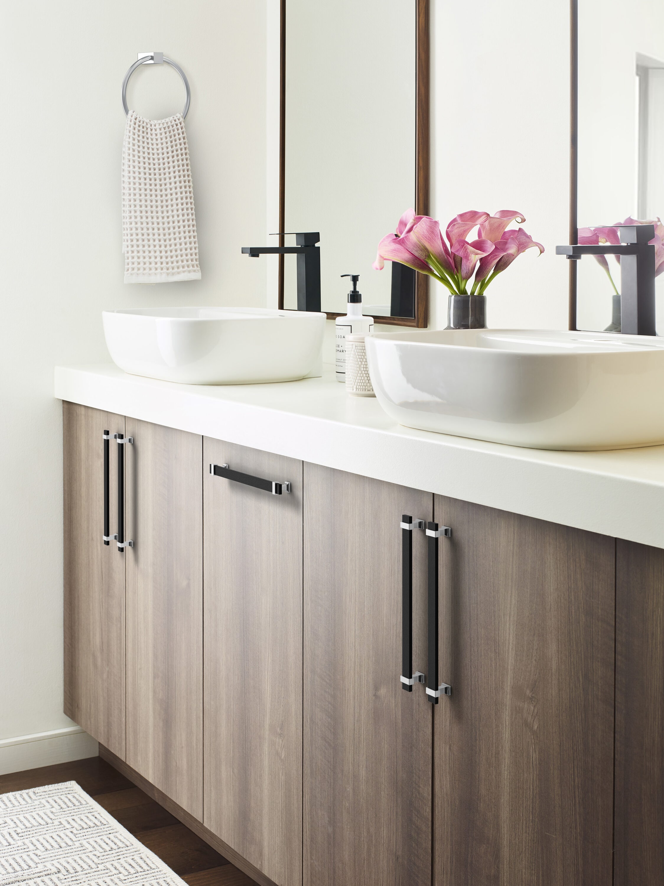 Overton 8-13/16 Inch Brushed Matte Black and Polished Chrome Bar Pull