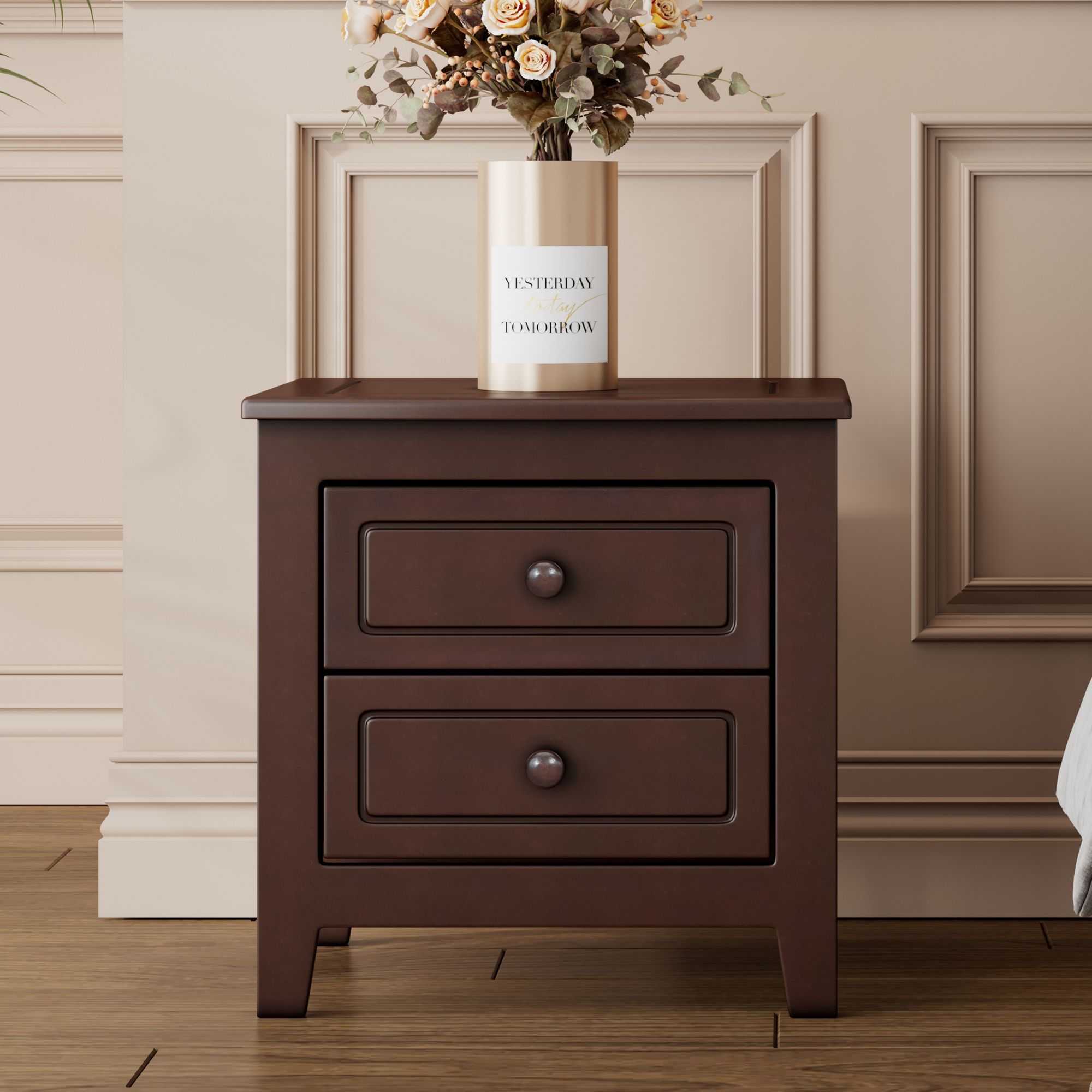 Yiekholo LL-1917AAD Dark Walnut Pine Nightstand