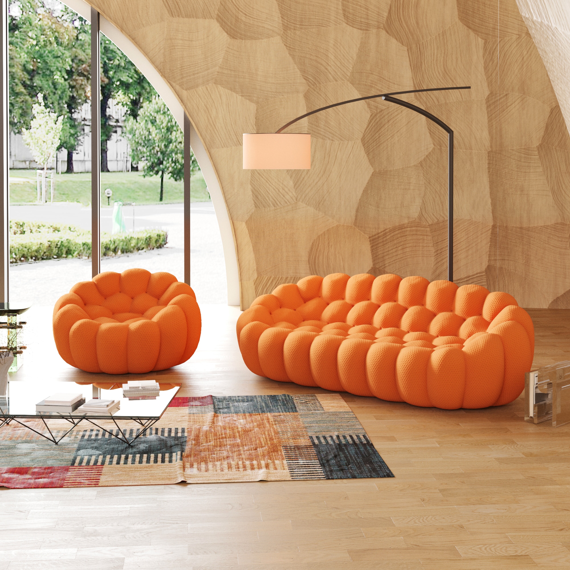 BuotiqHom DH-SF13-133OR Casual 2 -Piece Polyester/Polyester blend Orange Living Room Set