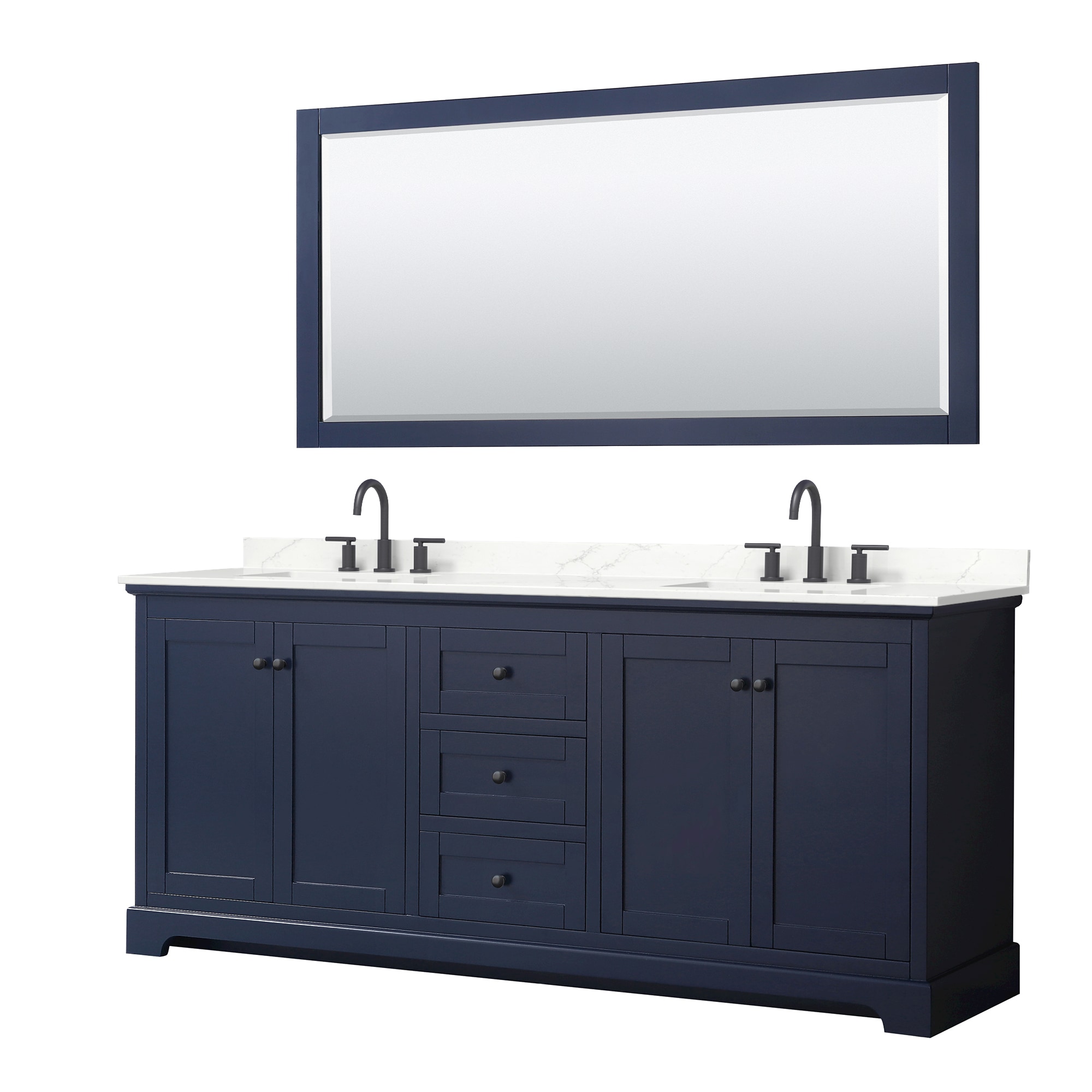 Wyndham Collection WCV232380DBBGTUS3M70 Avery 80-in Dark Blue Undermount Double Sink Bathroom Vanity with Giotto Quartz Top (Mirror Included)