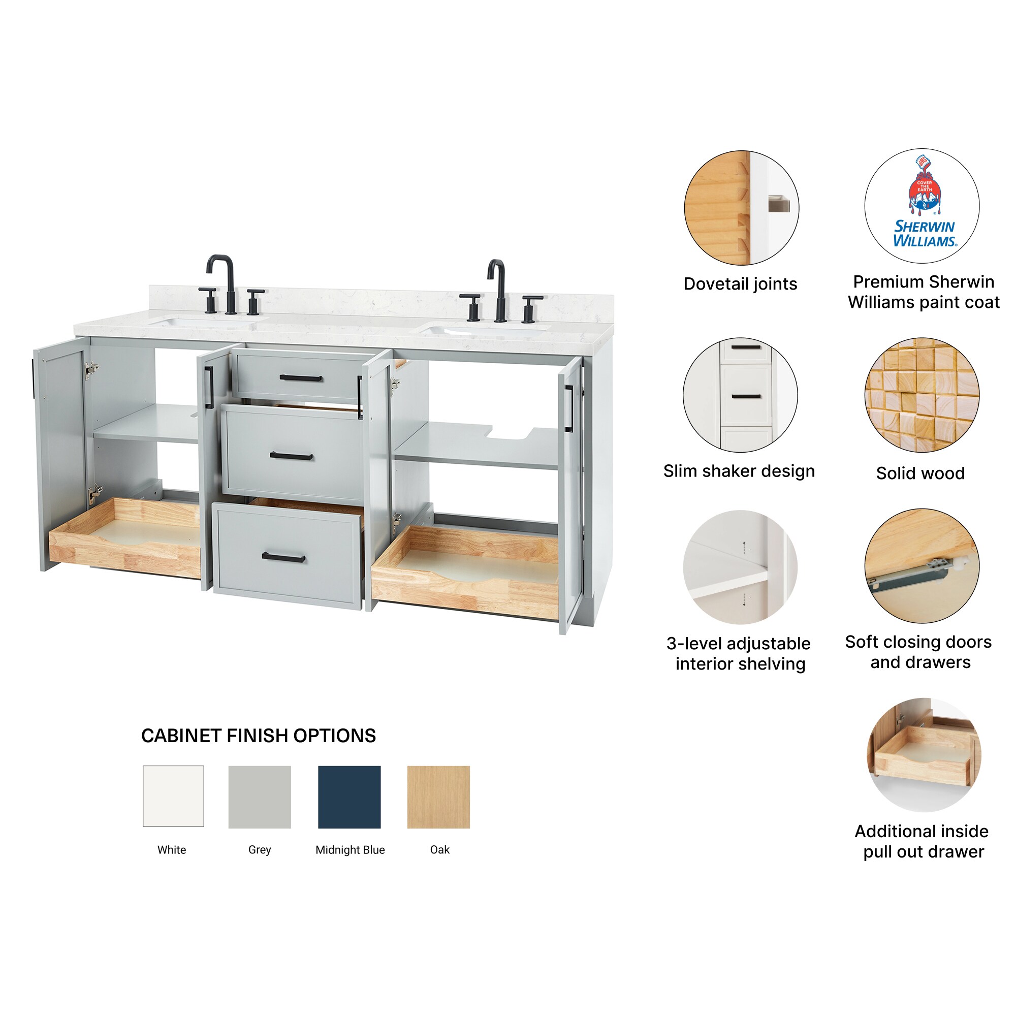 ARIEL K72DCQRVOGRY Bath-Vanity-Combo - View #5