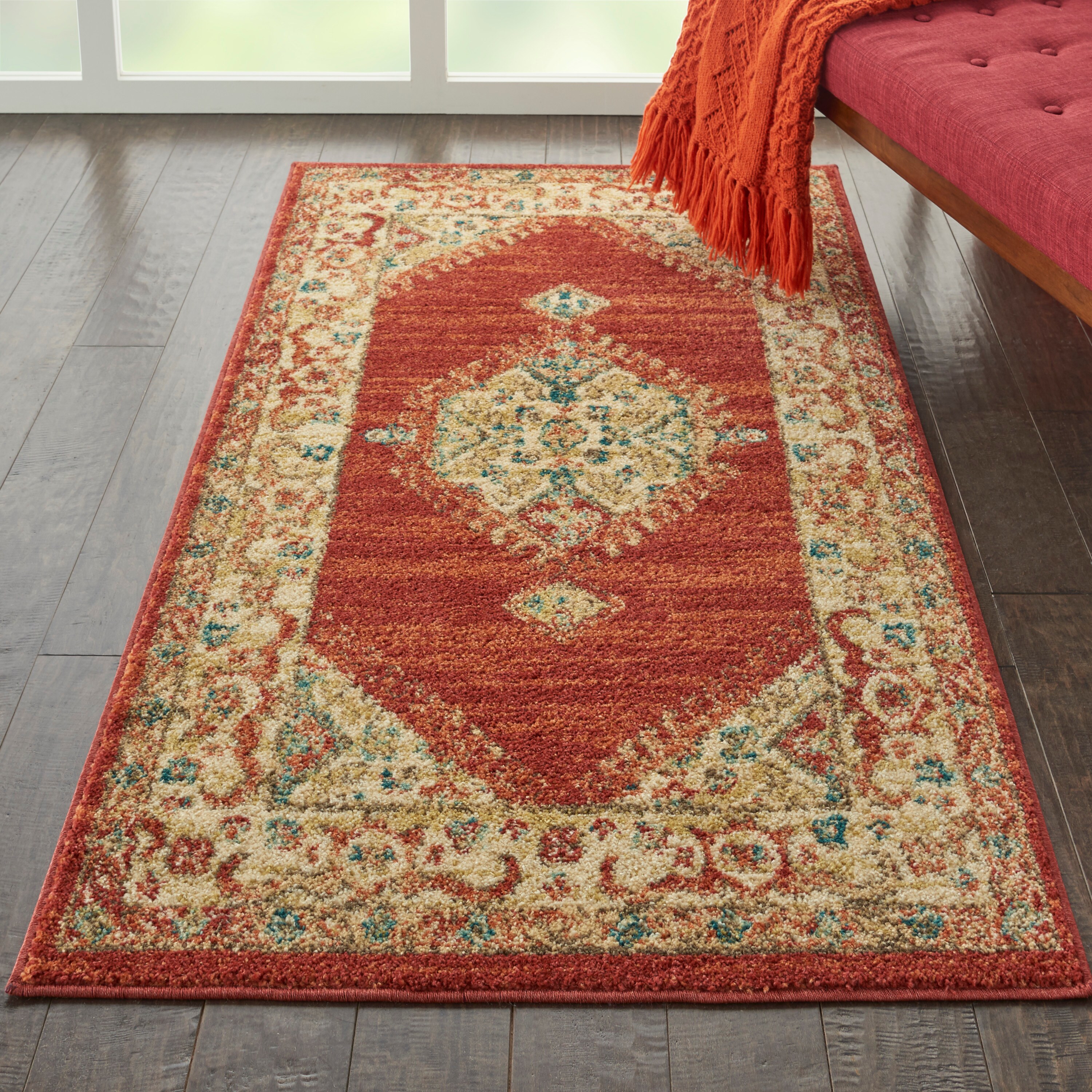 Red and Ivory Synthetic Persian 3' x 5' Area Rug