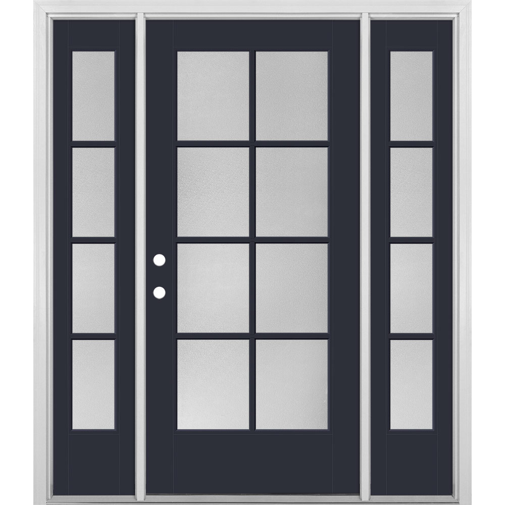 Masonite 1524510 60-in x 80-in x 4-9/16-in Fiberglass Full lite Left-hand inswing Eclipse Painted Prehung Front Door with Sidelights with Brickmould Insulating core