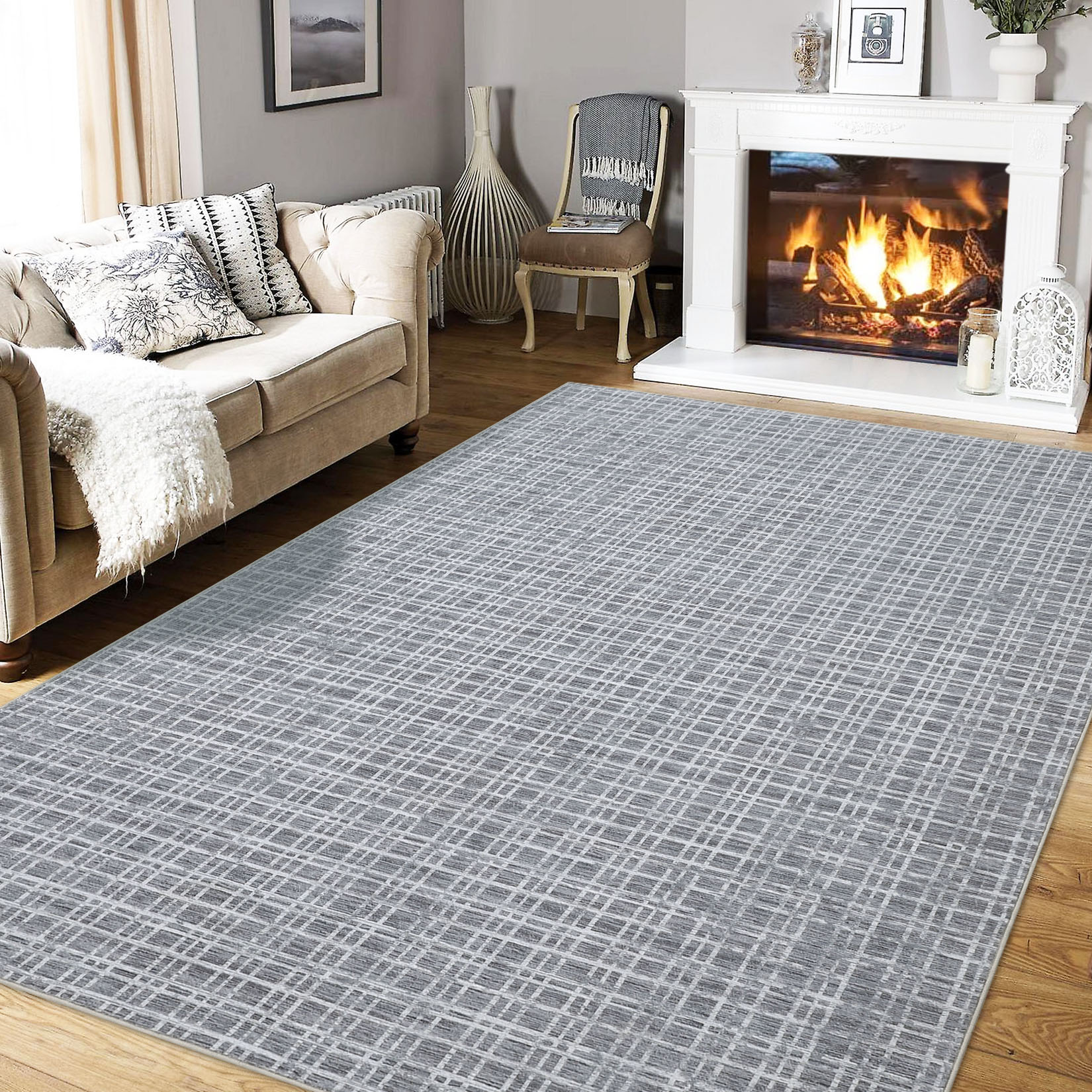 Garvee YXY-LO-PHO-10UNGKY3 5 x 7 (ft) Loomed Dark Gray Rectangular Indoor Geometric Mid-Century Modern Machine washable Pet Friendly Area rug