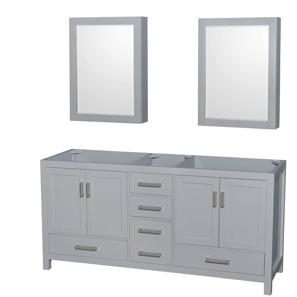 Wyndham Collection WCS141472DGYCXSXXMED Sheffield 72-in Gray with Brushed Chrome Trim Bathroom Vanity Base Cabinet without Top (Mirror Included) (Medicine Cabinet Included)