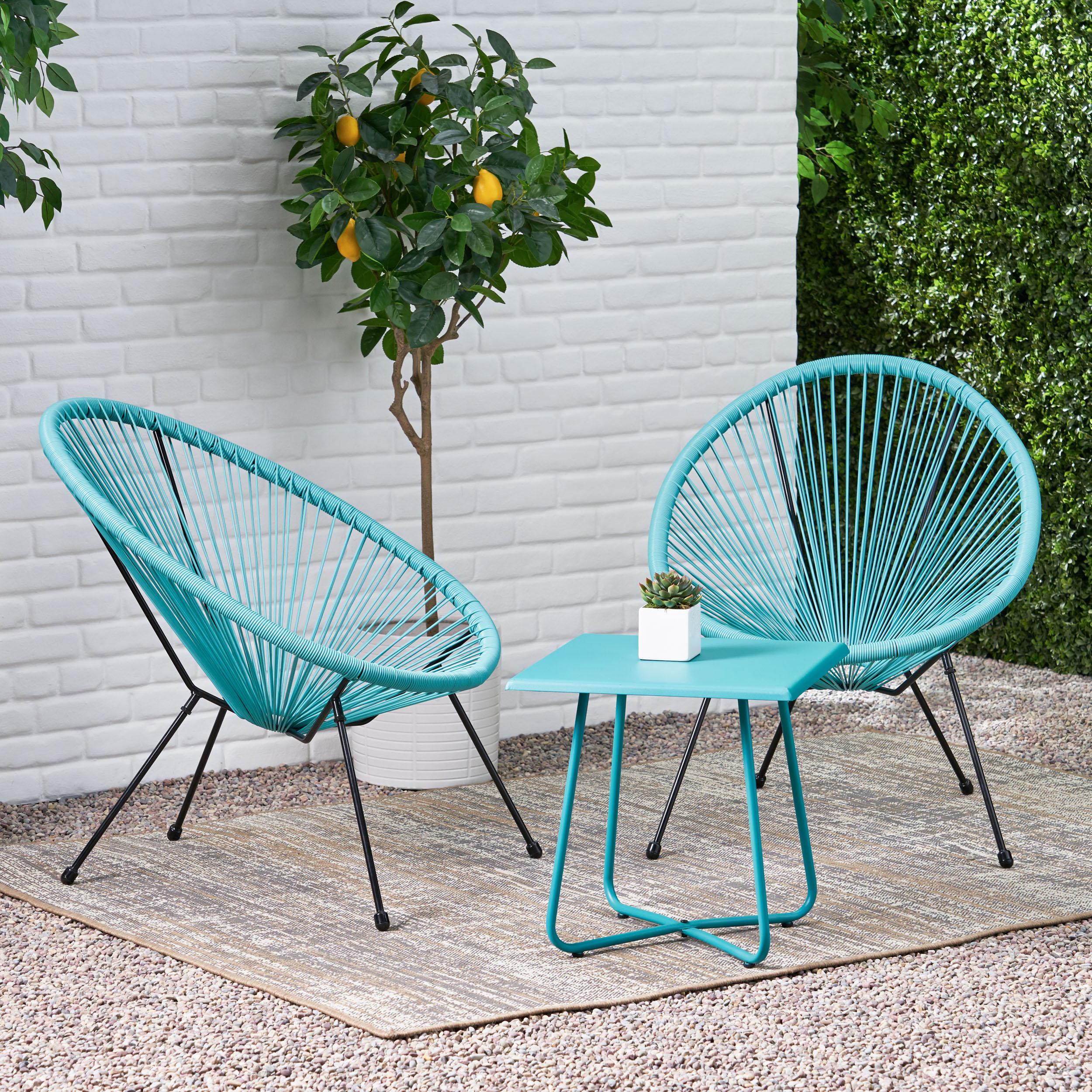 Bayfeve Outdoor Woven Chair Set of 2 Woven Teal Stationary Balcony ...