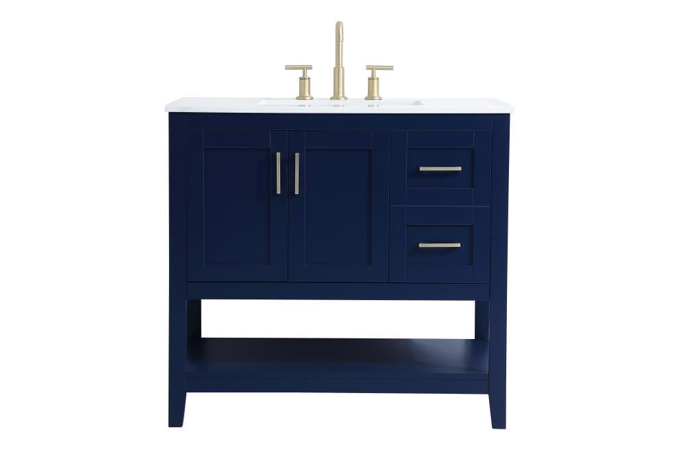 Elegant Decor FI48036BL First Impressions 36-in Blue Undermount Single sink Bathroom Vanity with Calacatta white Engineered marble Top