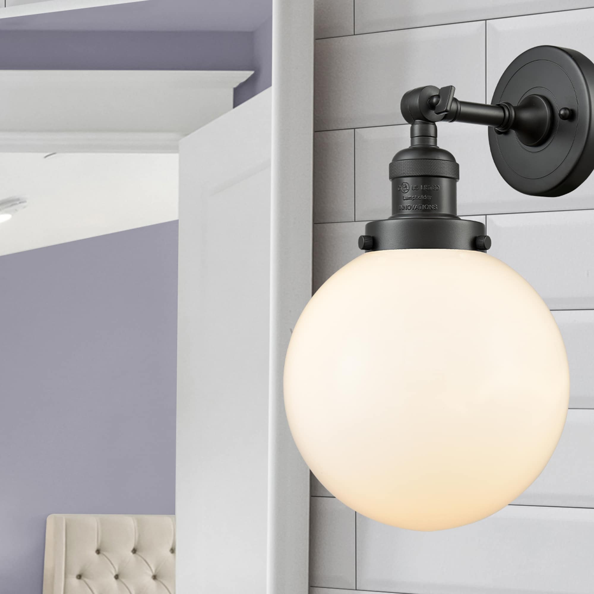 Innovations Lighting 203-OB-G201-8 Beacon 8-in W 1 -Light Oil-rubbed Bronze Industrial Wall Sconce